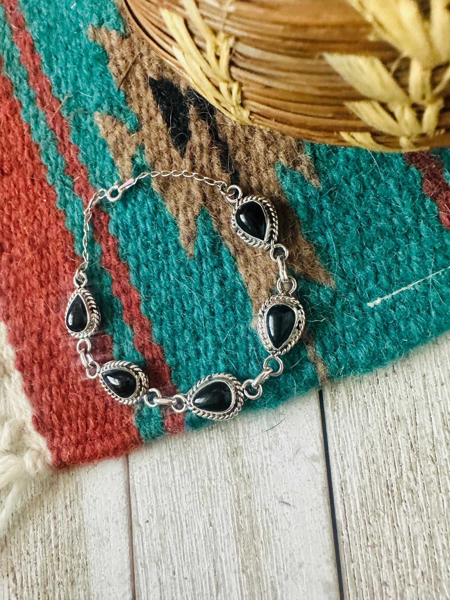 Handcrafted Onyx & Sterling Silver Link Bracelet