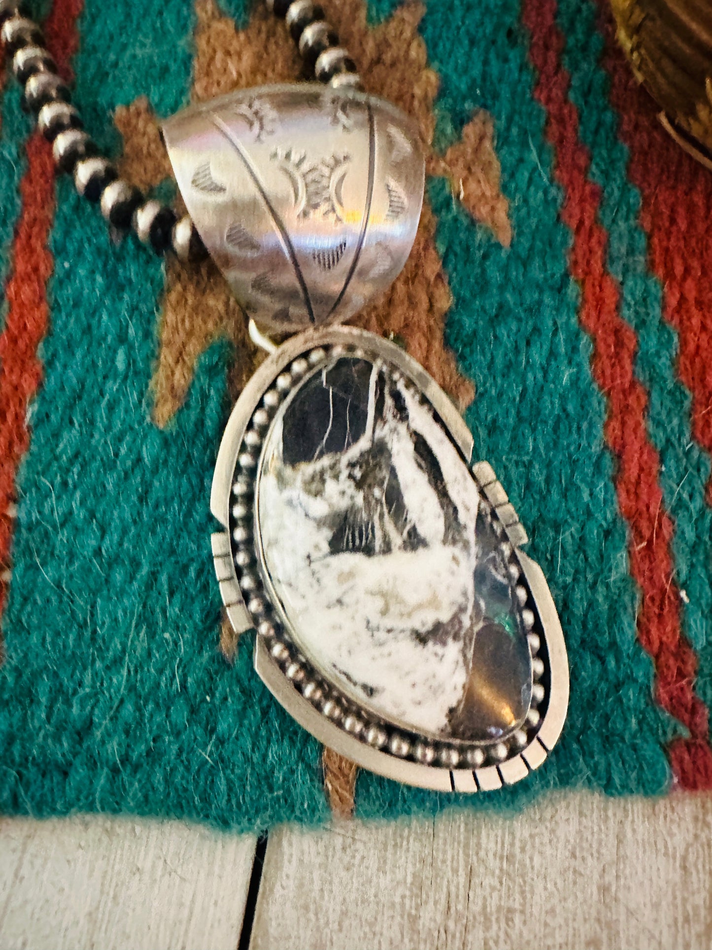 Handcrafted White Buffalo and Sterling Silver Pendant