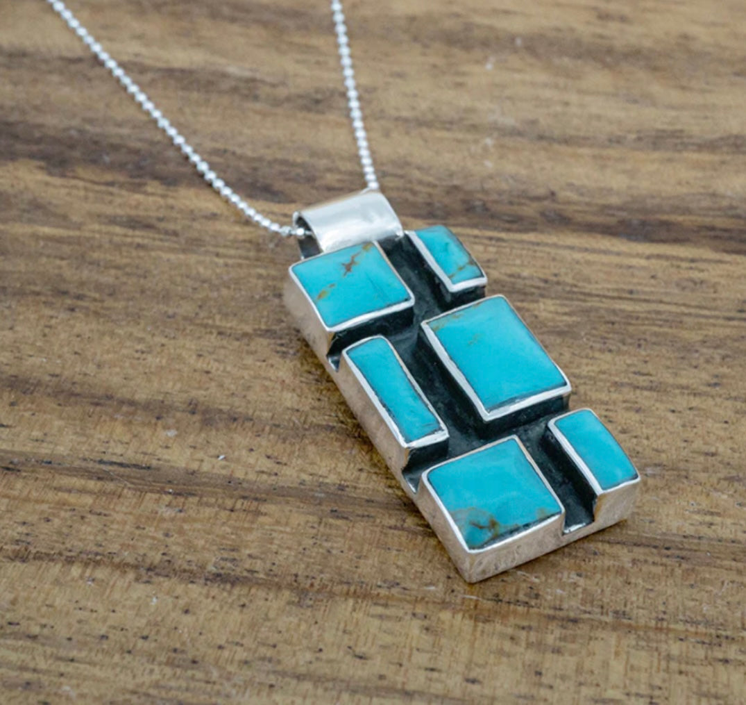 Medium Turquoise Mosaic Pendant Necklace
