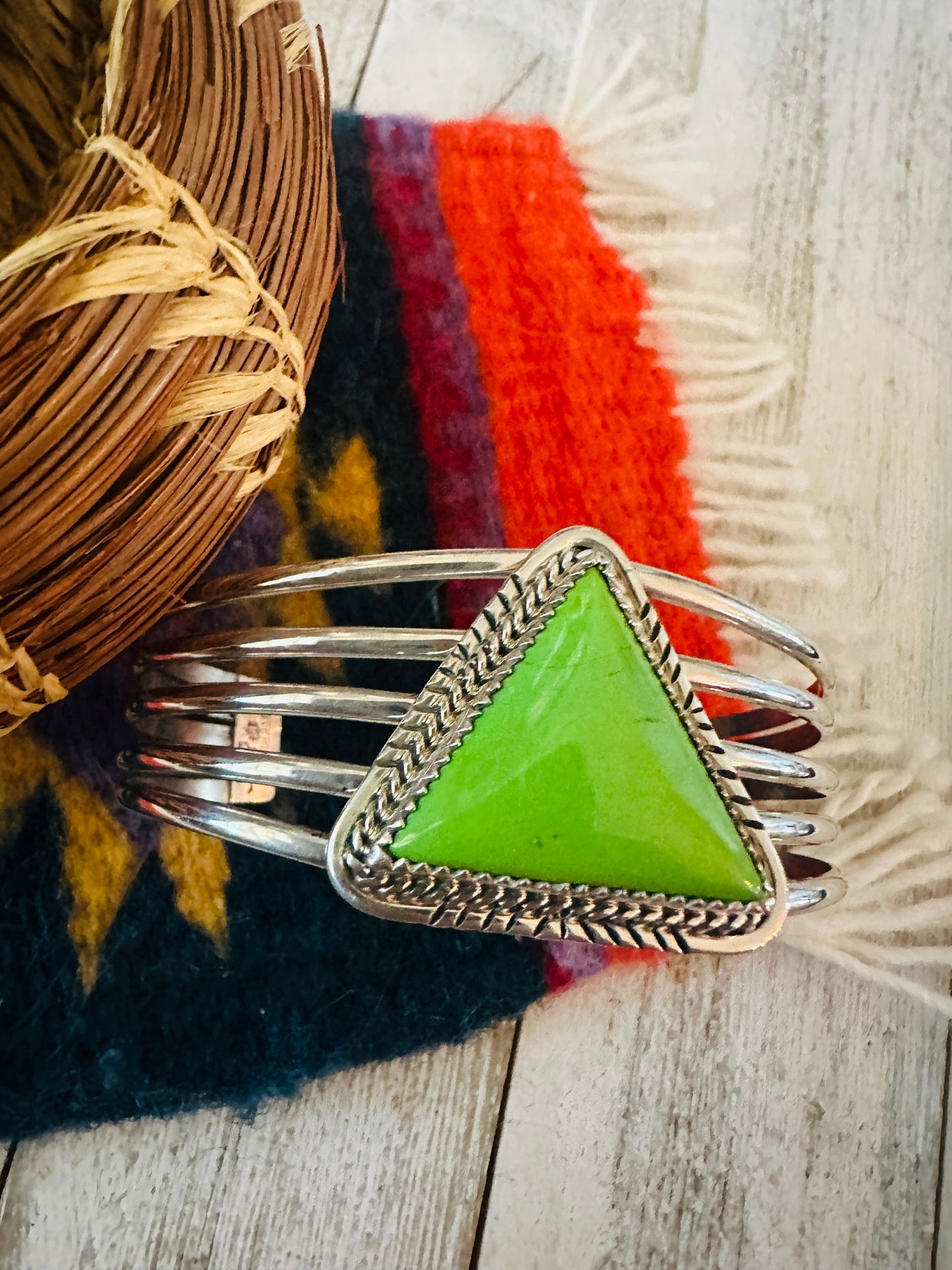 Handcrafted Gaspeite & Sterling Silver Cuff Bracelet