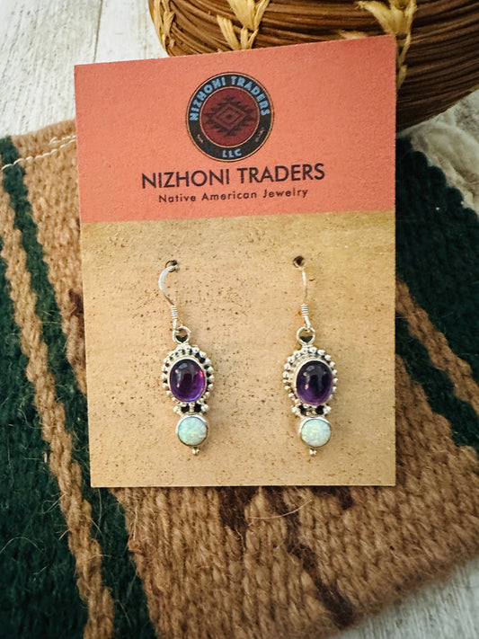 Handcrafted Amethyst, Opal & Sterling Silver Dangle Earrings