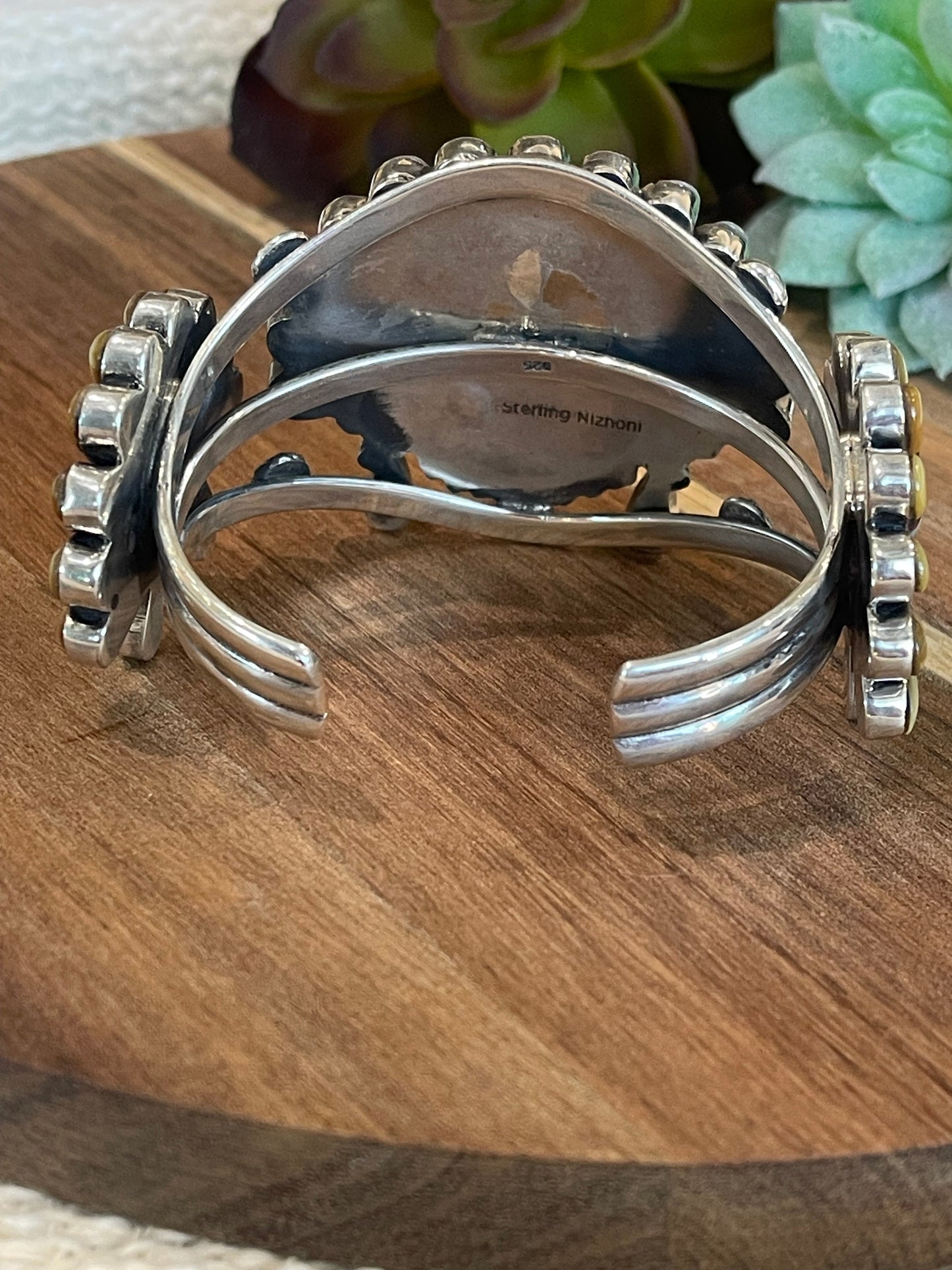 Handmade Sterling Silver & Multistone Sun Face Adjustable  Cuff Bracelet /