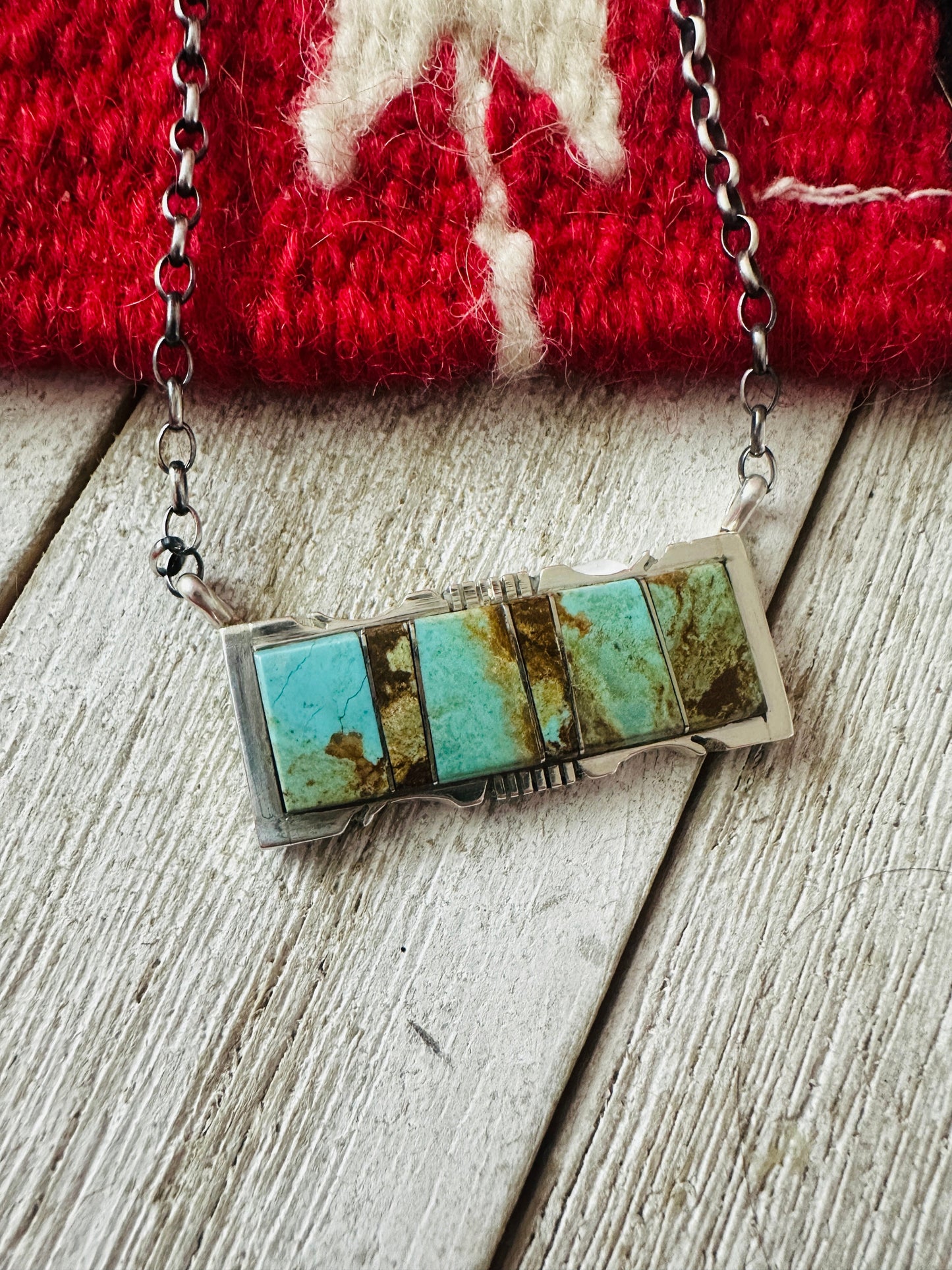 Handcrafted Turquoise & Sterling Silver Inlay Bar Necklace