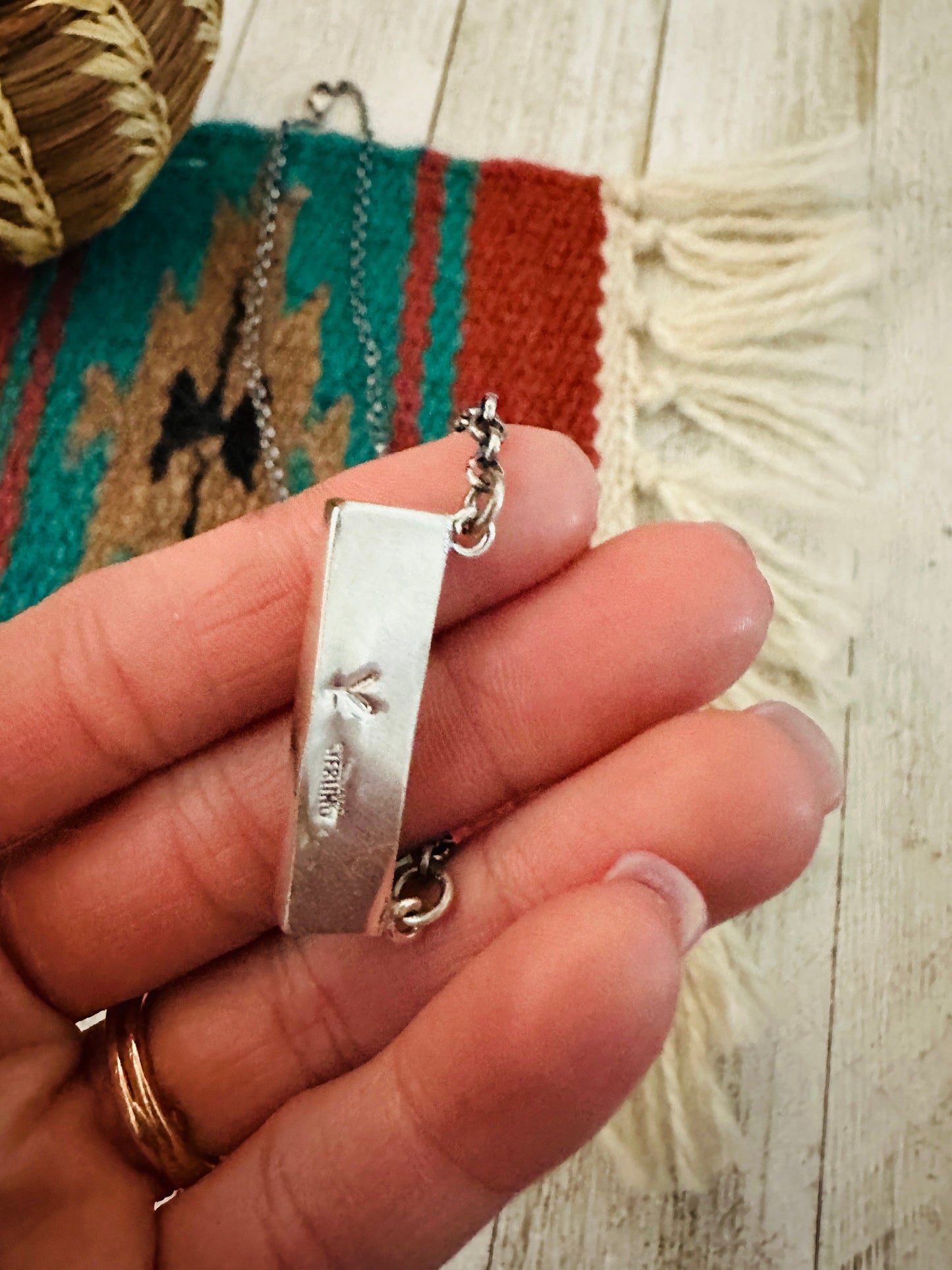 Handcrafted Opal, Onyx & Sterling Silver Inlay Bar Necklace