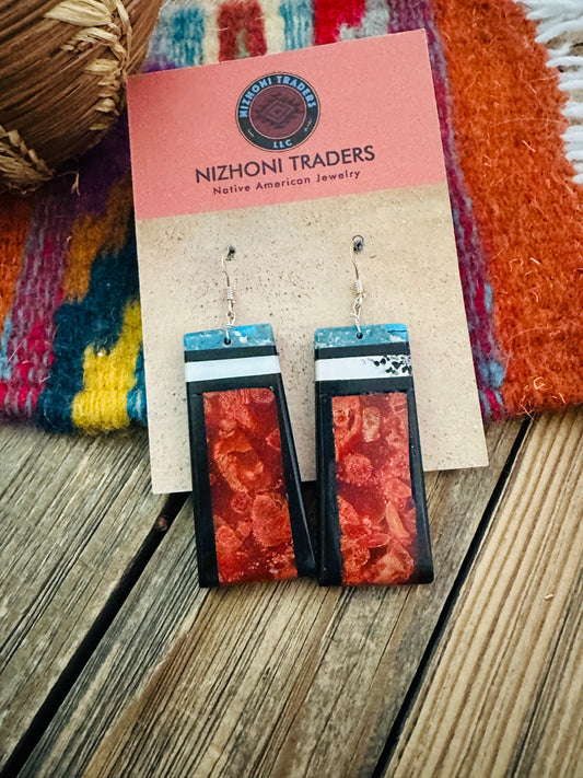 Handcrafted Multi Stone Inlay Slab Dangle Earrings