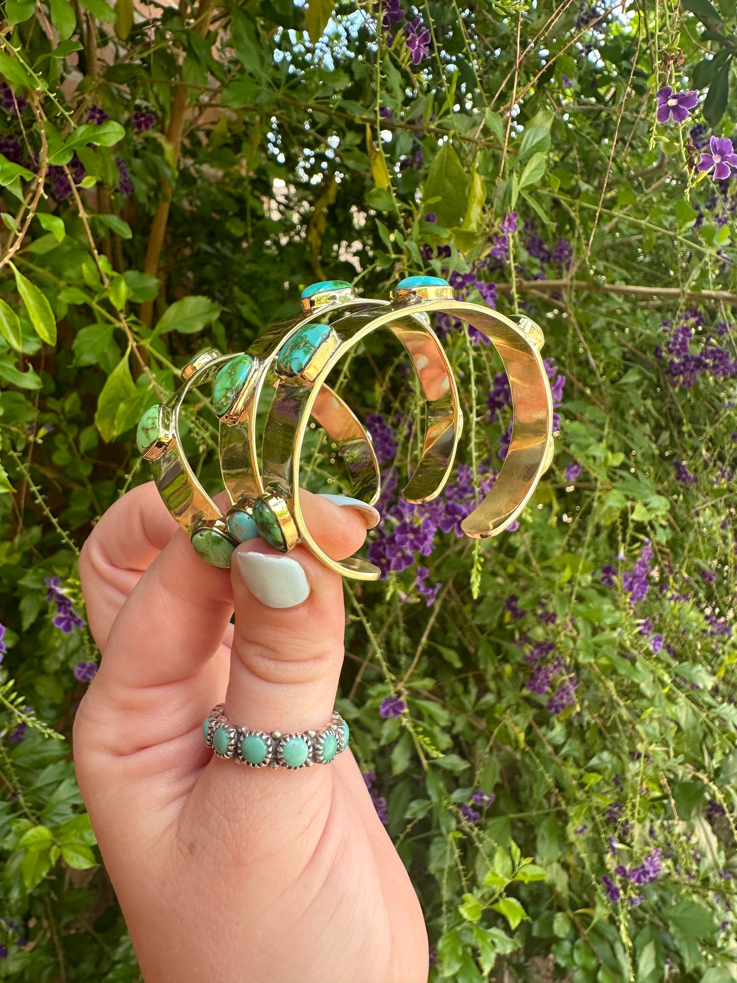 “The Golden Collection” Summerhaven Handmade Natural Sonoran Turquoise Gold Plated Bracelet Cuff