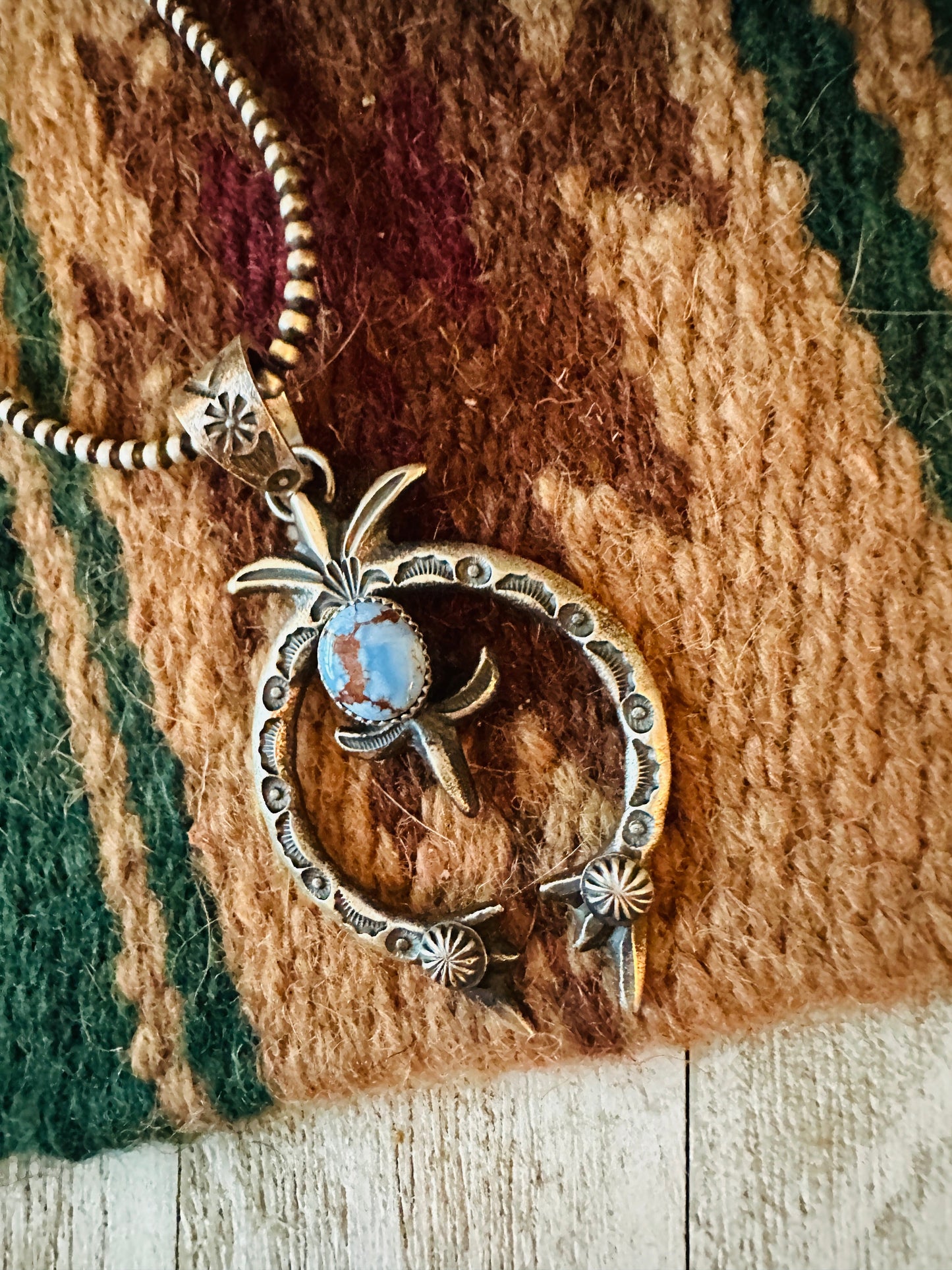 Navajo Sterling Silver & Golden Hills Turquoise Naja Pendant by Kevin Billah