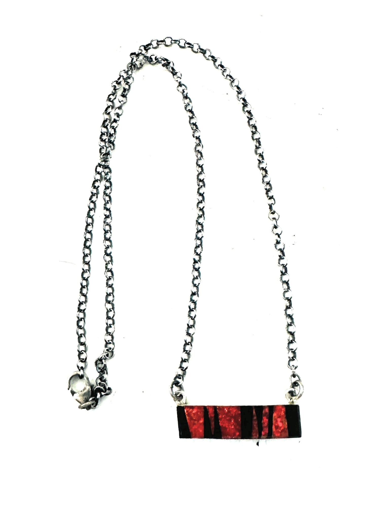 Handcrafted Opal, Onyx & Sterling Silver Inlay Bar Necklace