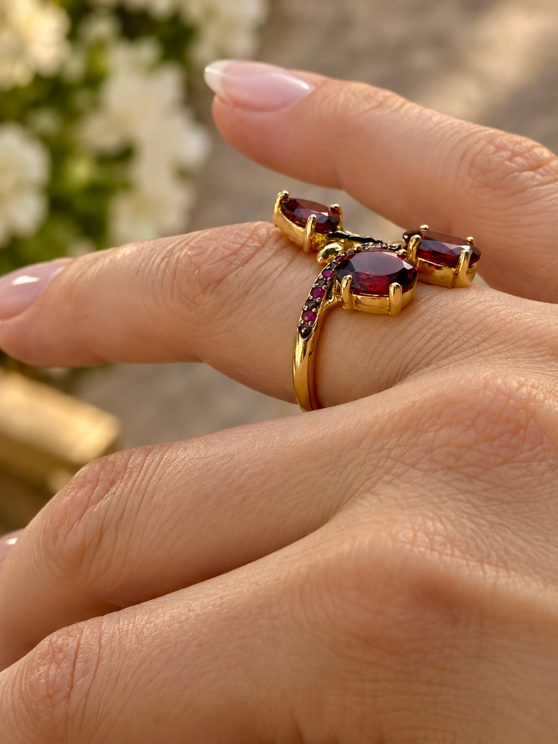 Handcrafted 14k Gold Plated Garnet Ruby Sterling Ring