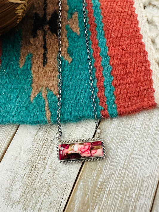 Handcrafted Rose Dahlia & Sterling Silver Bar Necklace