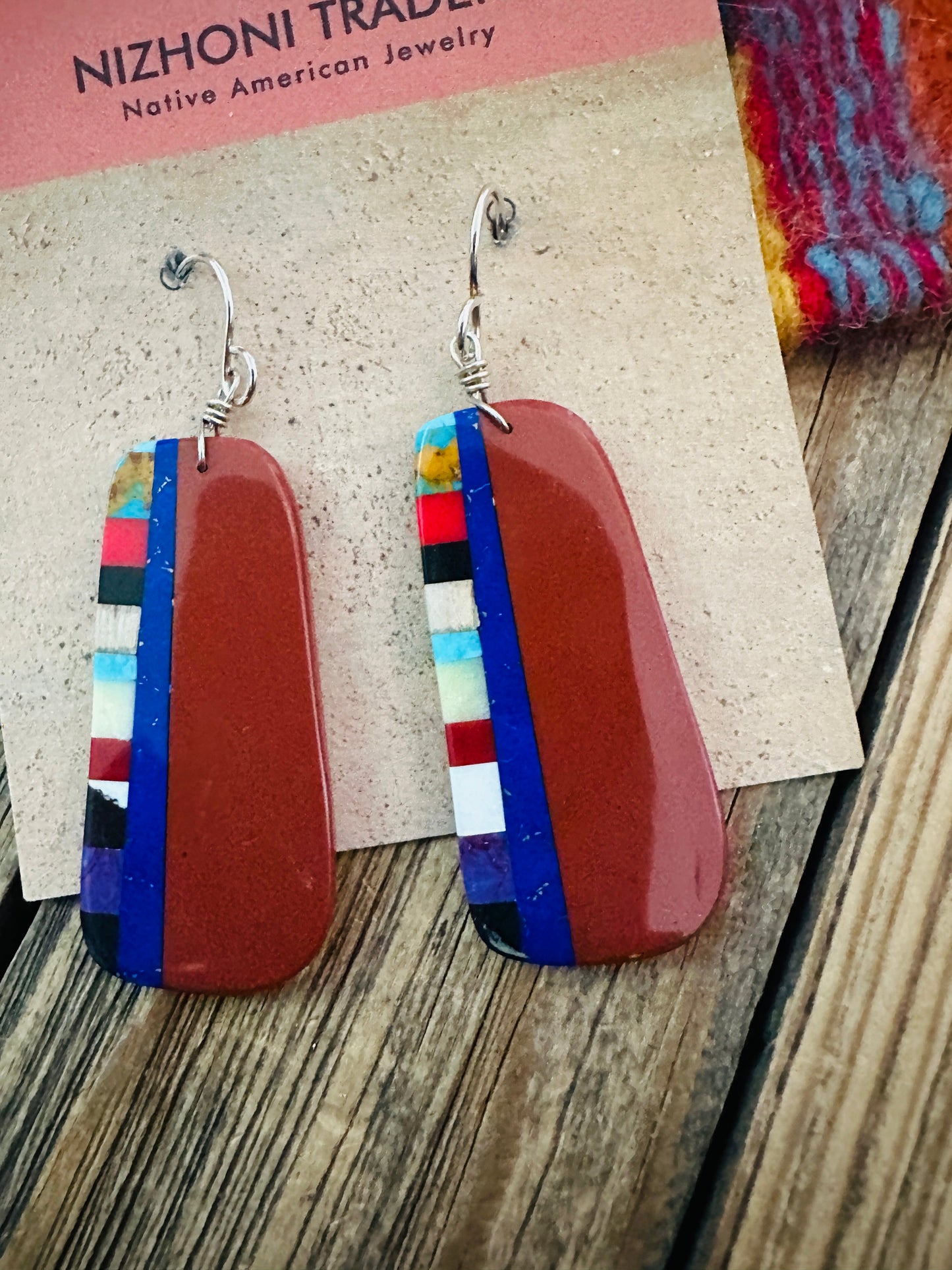 Handcrafted Multi Stone Inlay Slab Dangle Earrings