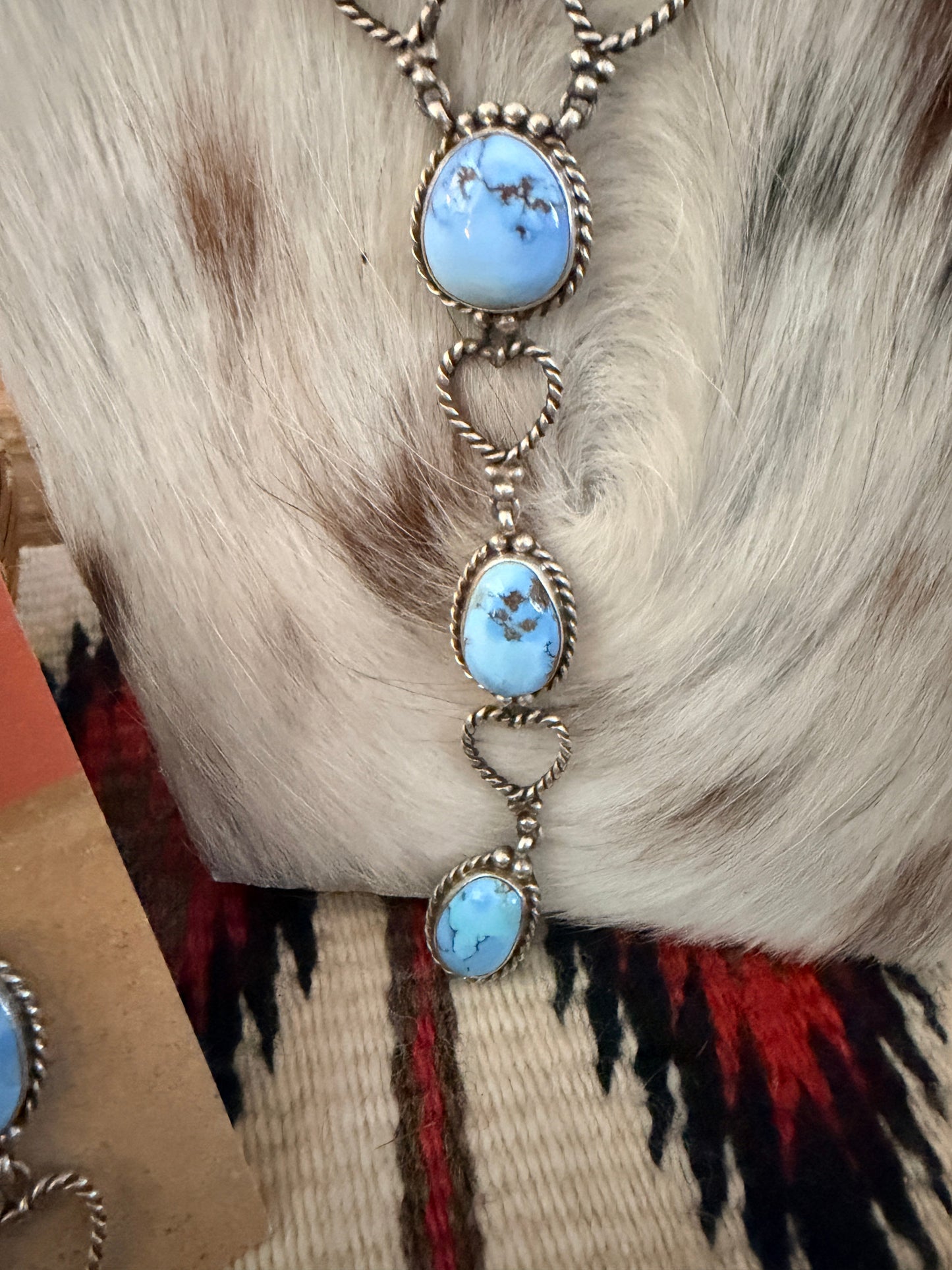 Handcrafted Golden Hills Turquoise & Sterling Silver Heart Necklace and Earring Set by Larry Kaye