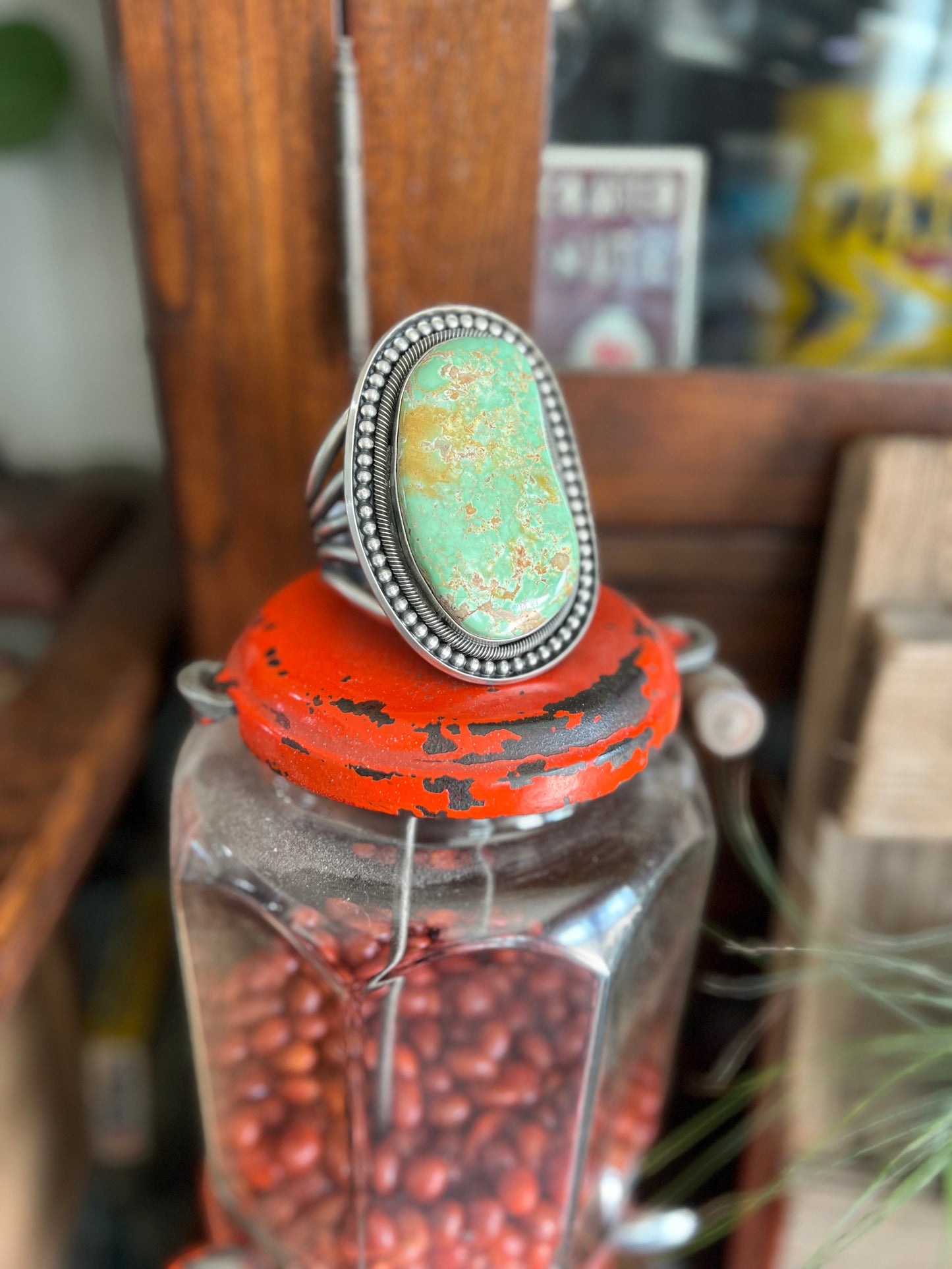 Old Pawn Sterling Silver & Royston Turquoise Cuff Bracelet by Readda Begay /