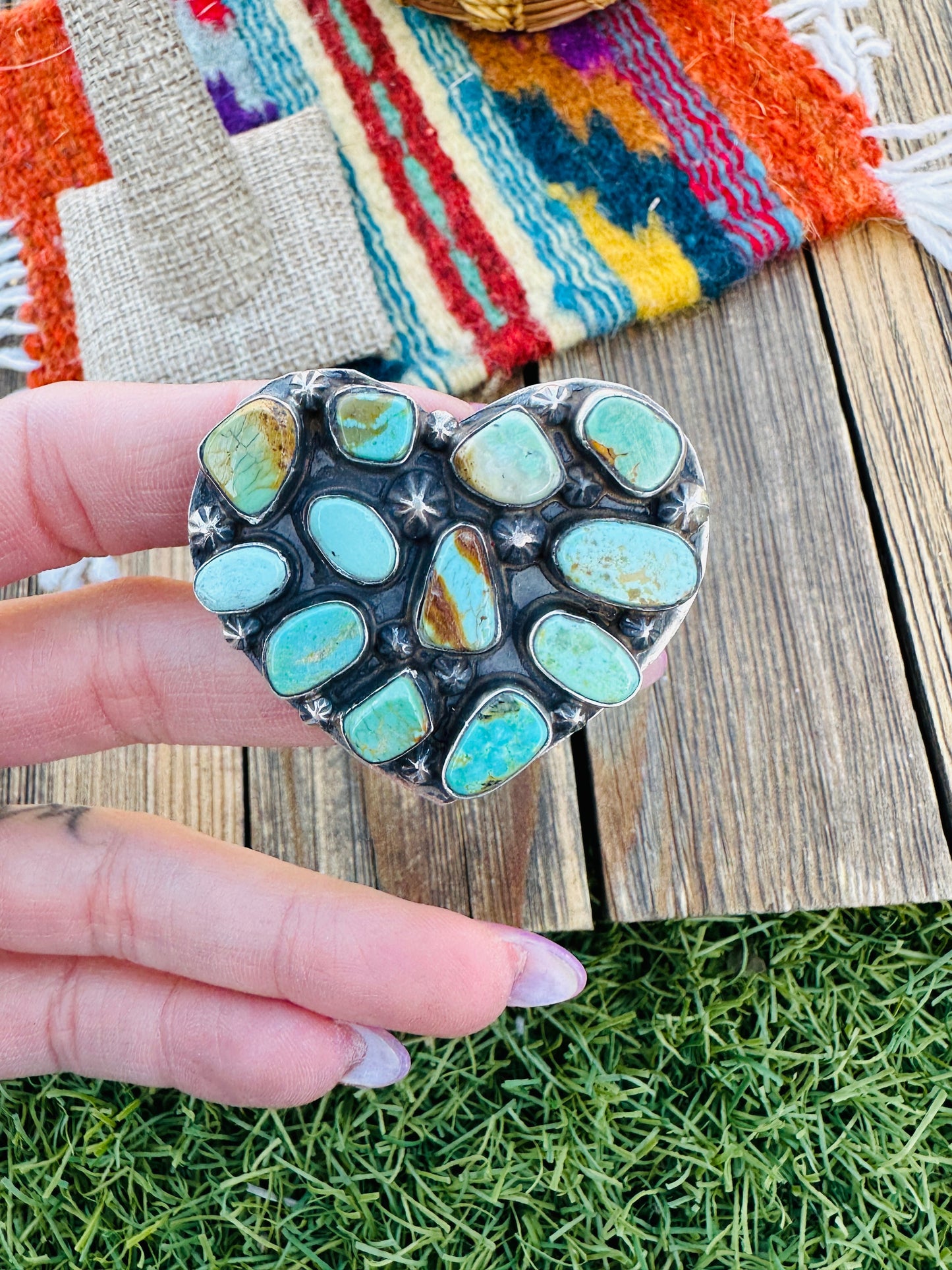 Handcrafted Turquoise & Sterling Silver Adjustable Heart Ring by Jacqueline Silver