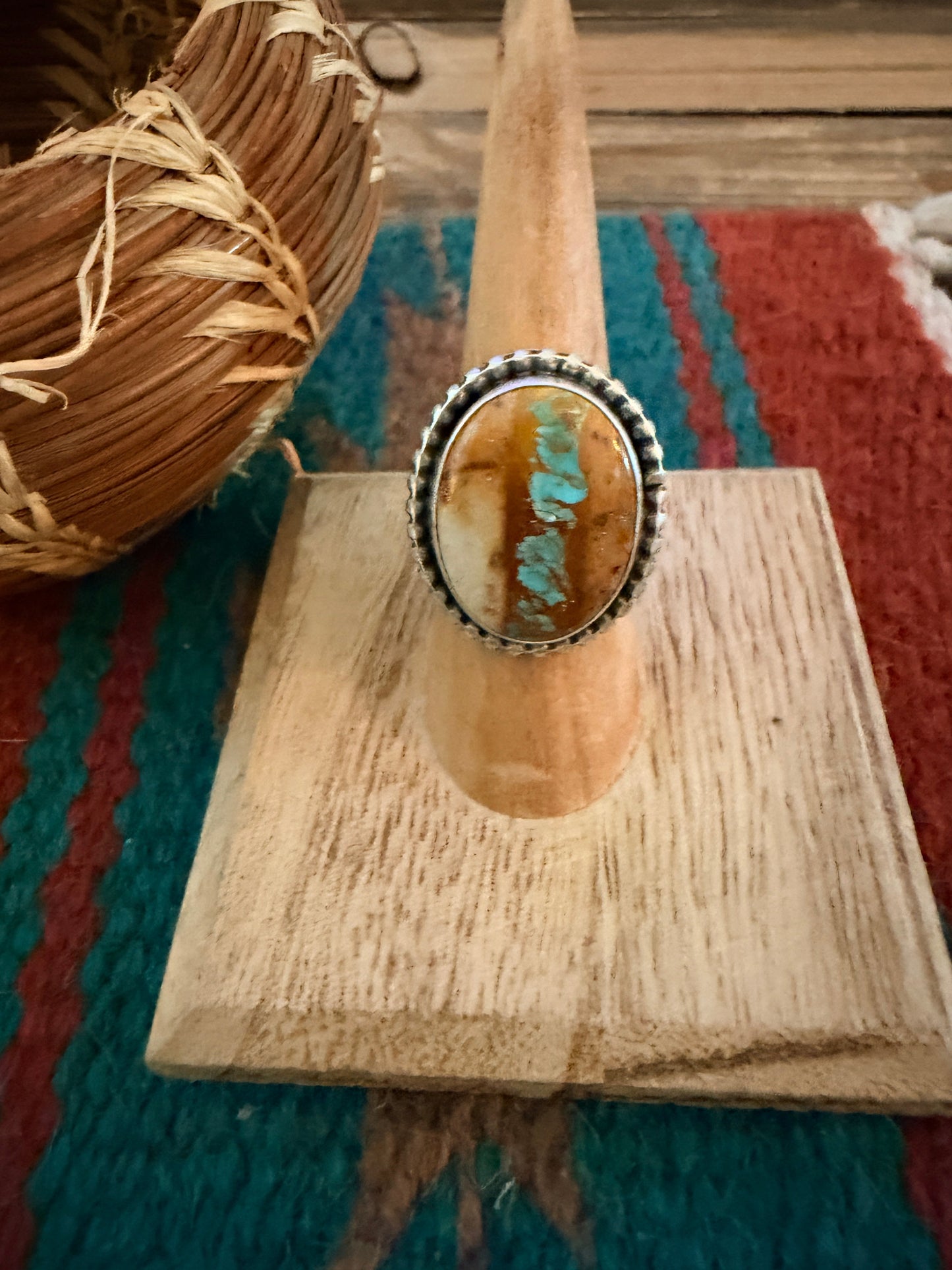 Handcrafted Ribbon Turquoise & Sterling Silver Ring Size 6