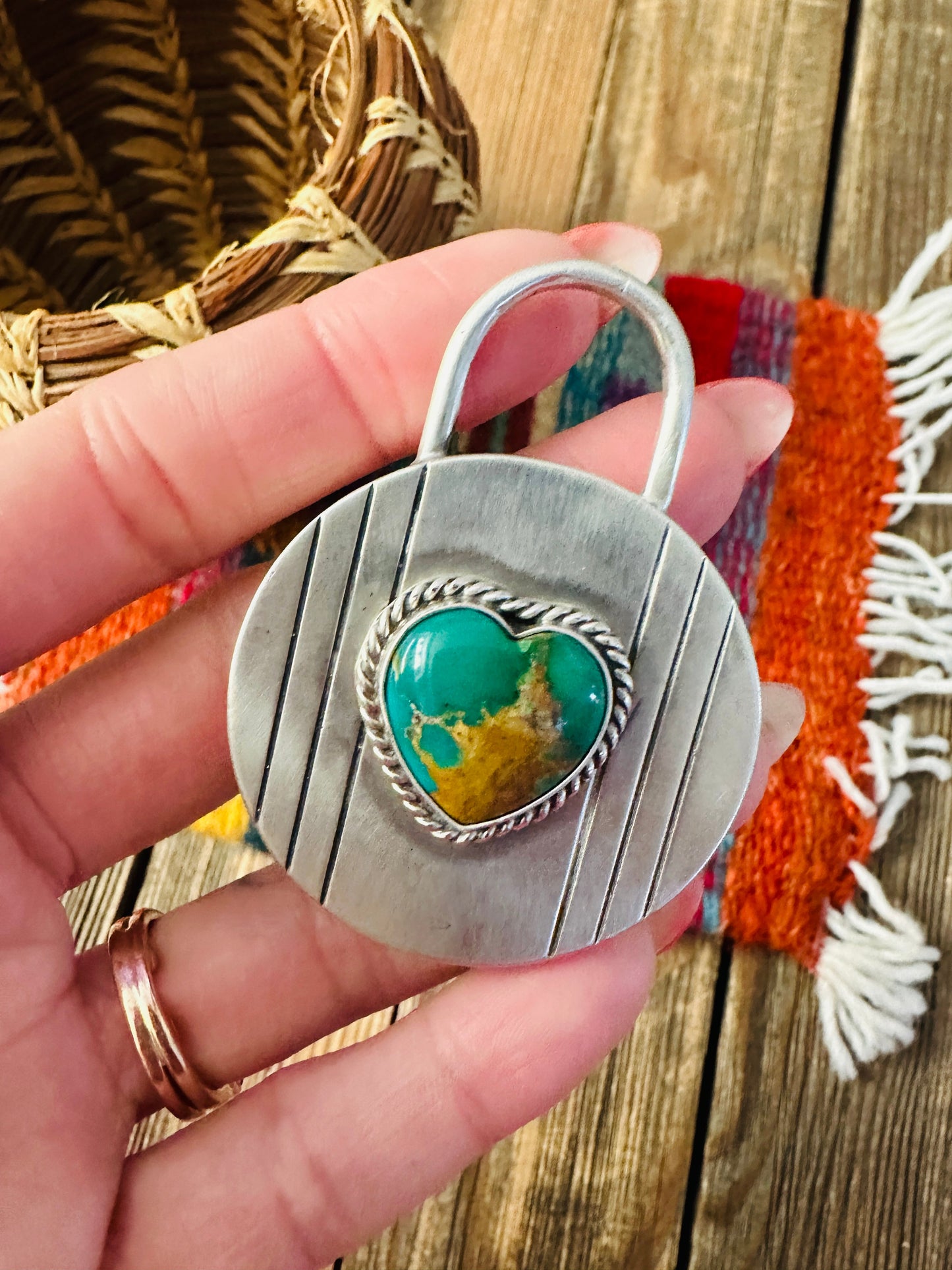 Handcrafted Turquoise & Sterling Silver Heart Locket Style Pendant by Charles Johnson