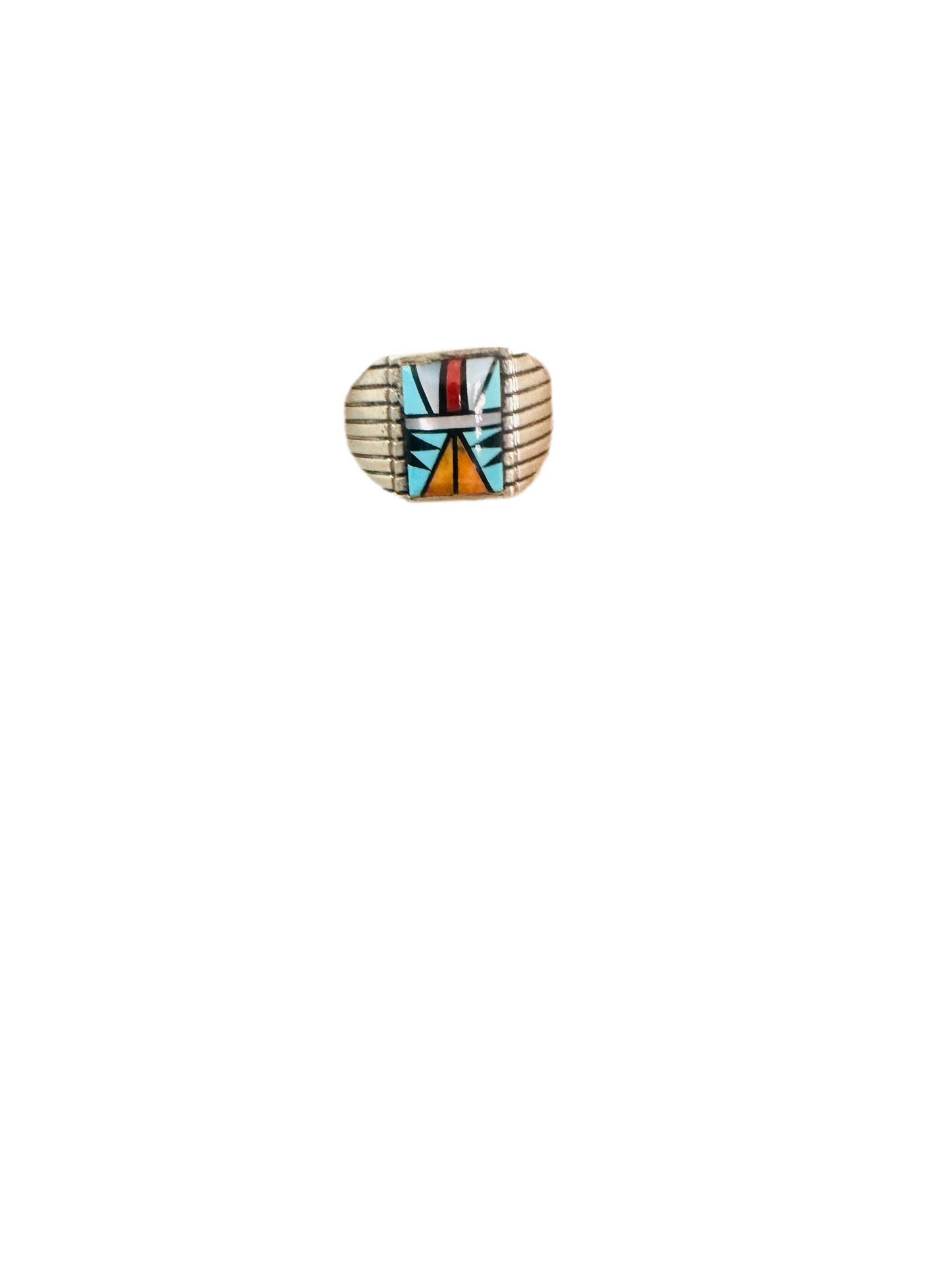 Handcrafted Old Pawn  Sterling Silver & Multi Stone Inlay Ring Size 12