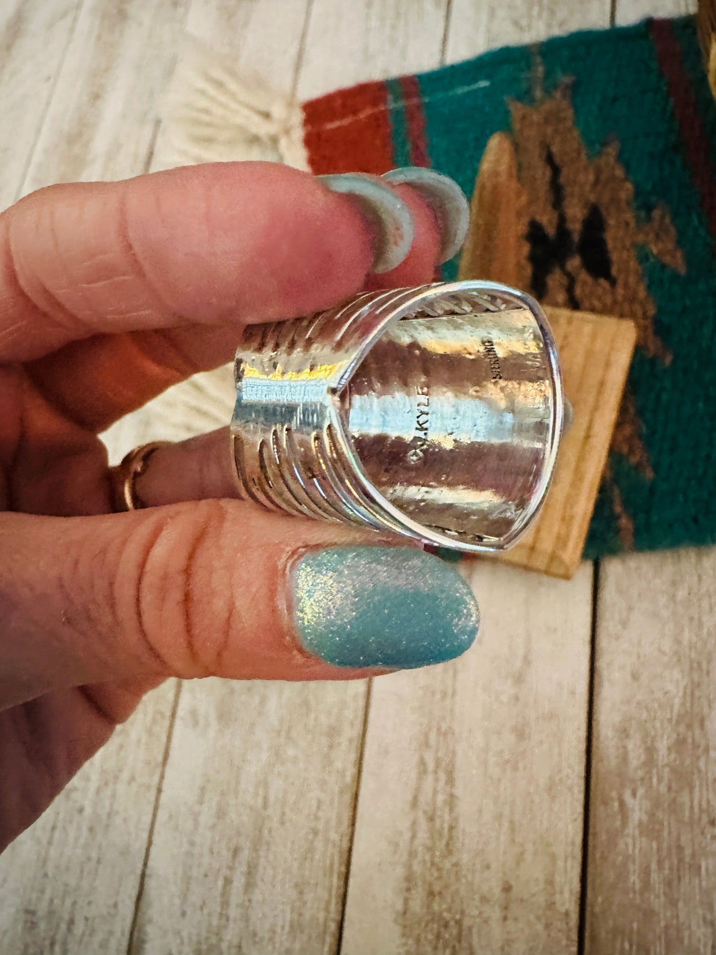 Handcrafted Sterling Silver & White Opal Inlay Band Ring