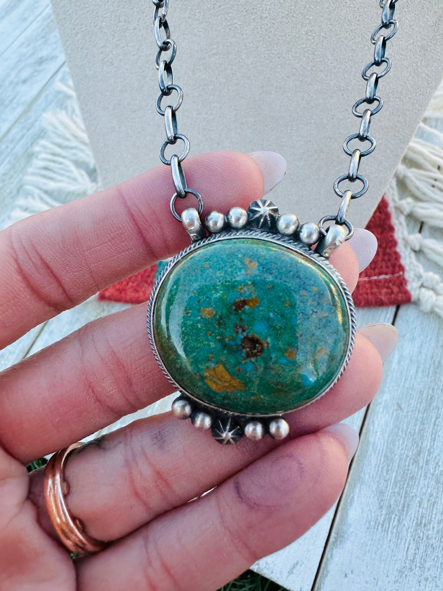 Handcrafted Sterling Silver 18” Link Chain & Royston Turquoise Necklace