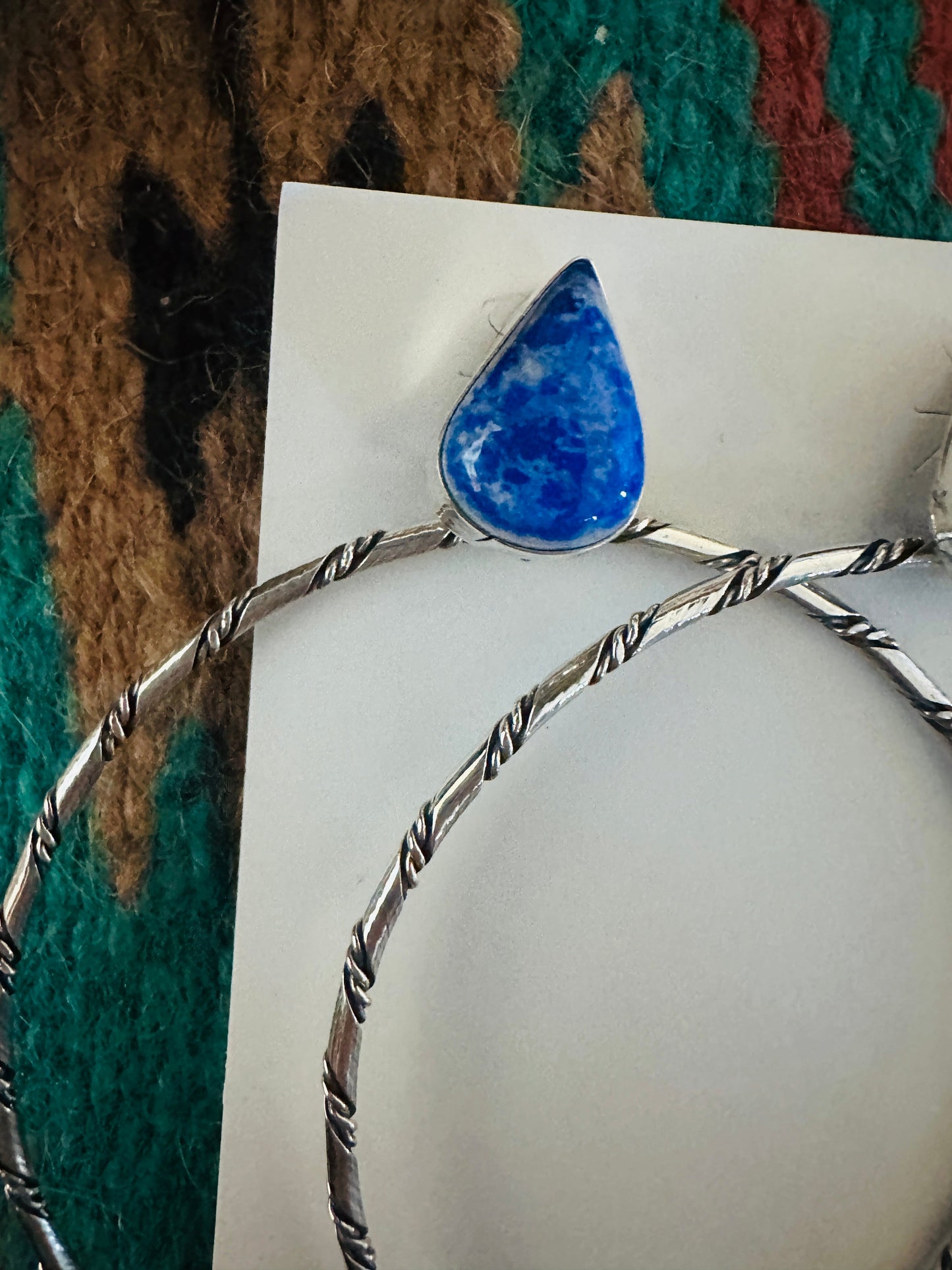 Handcrafted Lapis and Sterling Silver Dangle Hoop Earrings
