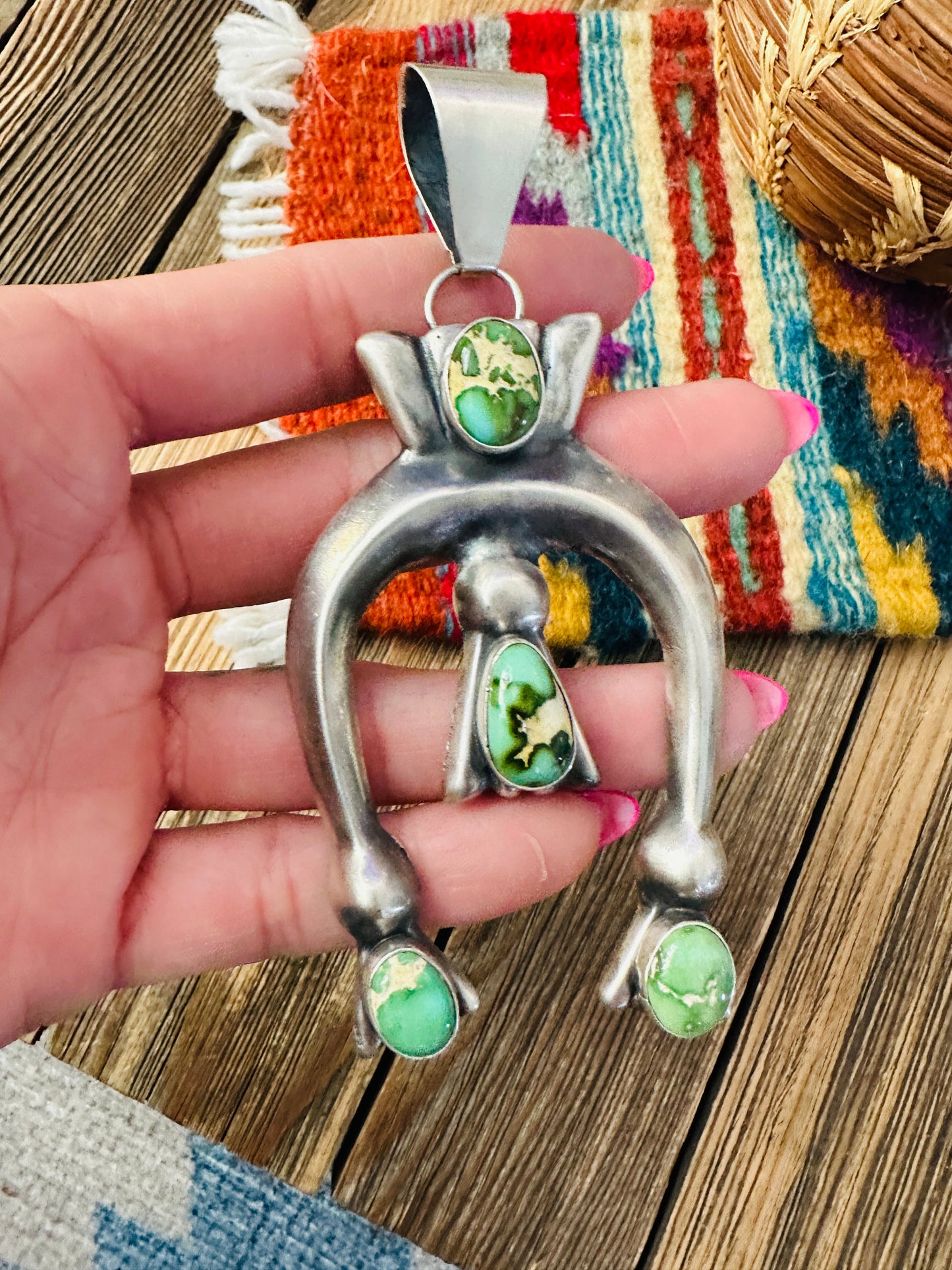 Handcrafted Sterling Silver & Sonoran Mountain Turquoise Naja Pendant by Eugene Gruber