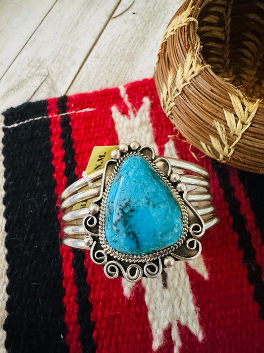 Old Pawn  Sterling Silver & Turquoise Cuff Bracelet