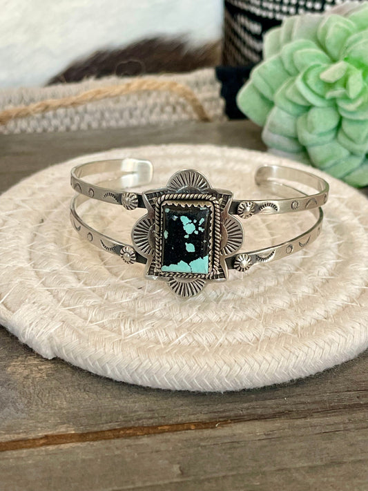 Nizhoni Handmade Sterling Silver & Number 8 Turquoise Adjustable Cuff Bracelet