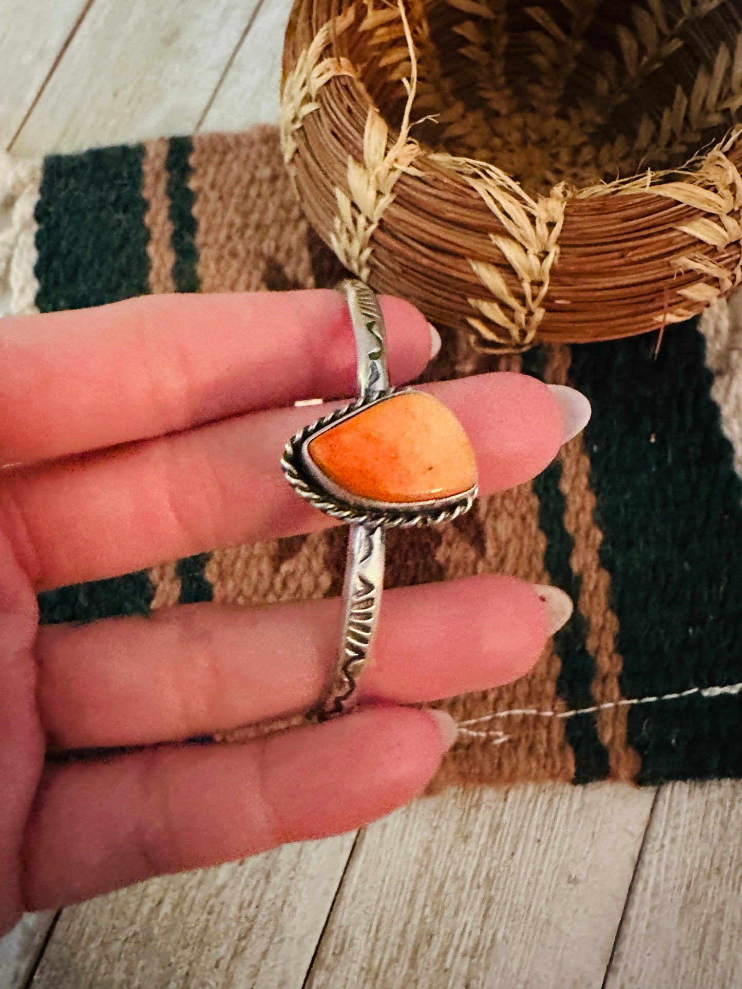 Handcrafted Sterling Silver & Orange Spiny Cuff Bracelet