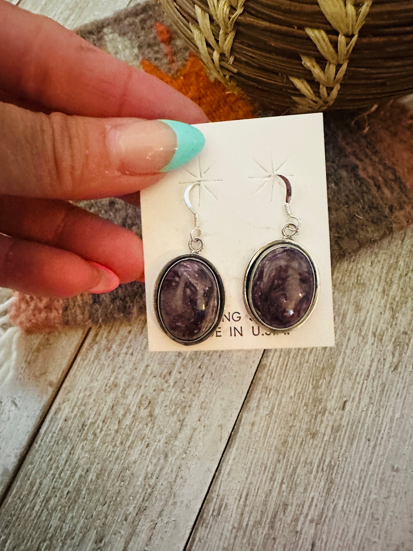 Handcrafted Charoite & Sterling Silver Dangle Earrings
