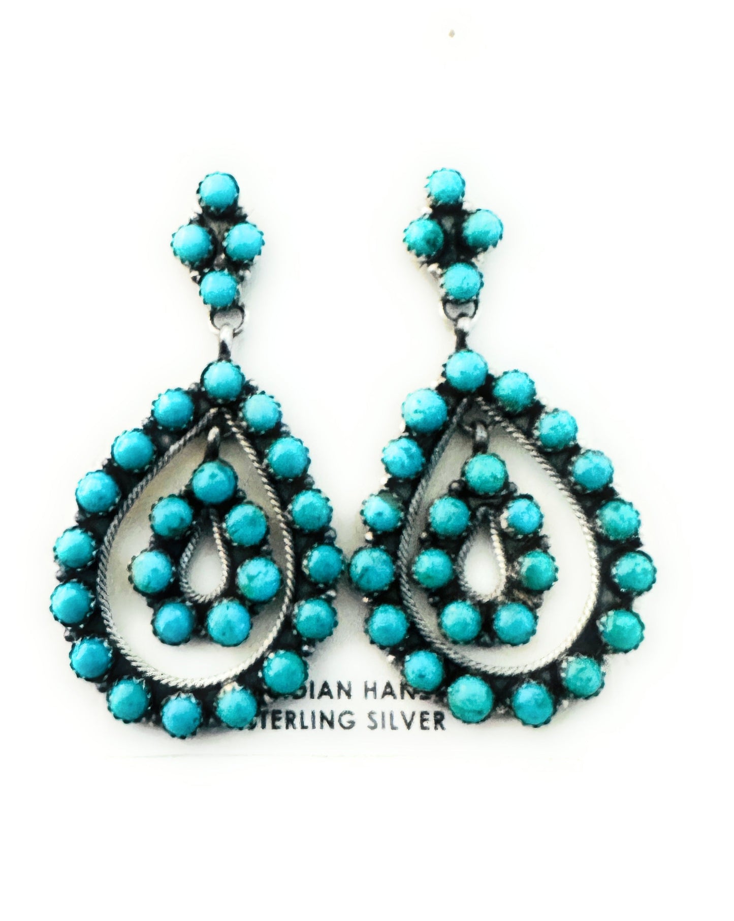 Handcrafted Sterling Silver & Turquoise Cluster Dangle Earrings