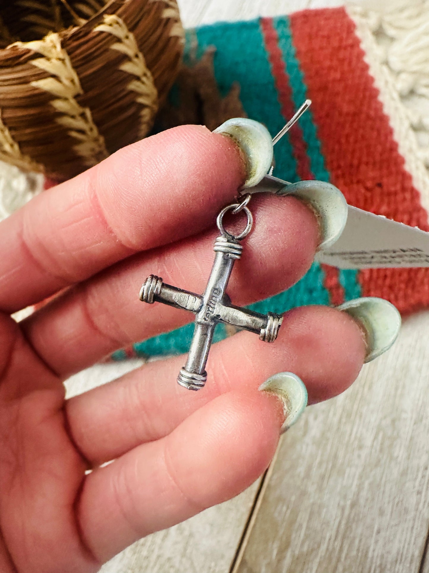 Handcrafted Sterling Silver & Turquoise Cross Dangle Earrings