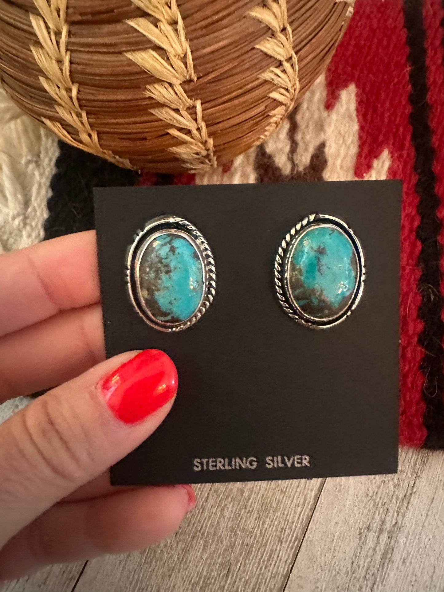 Handcrafted Kingman Turquoise & Sterling Silver Post Earrings