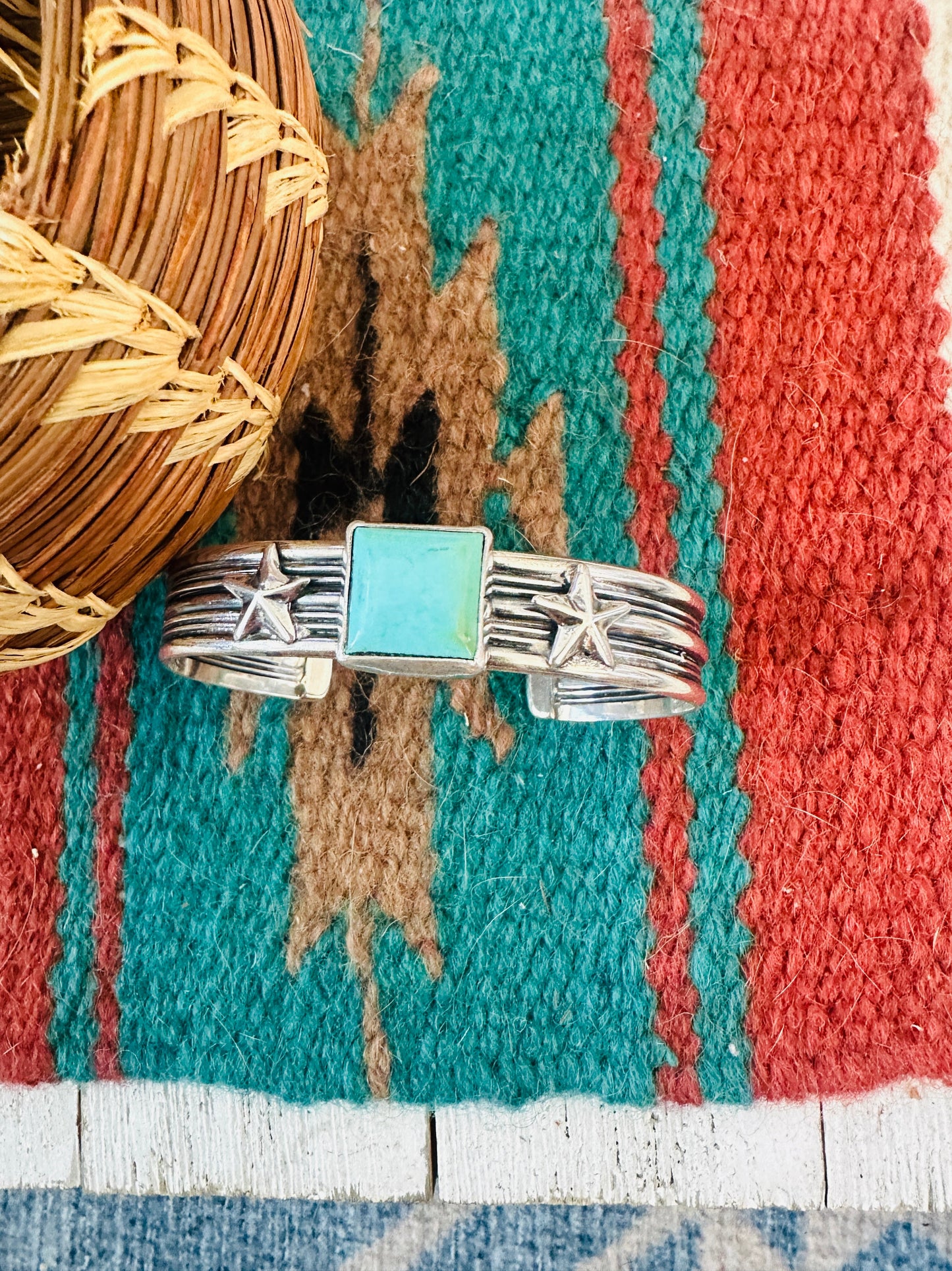 Handcrafted Sterling Silver & Turquoise Star Cuff Bracelet