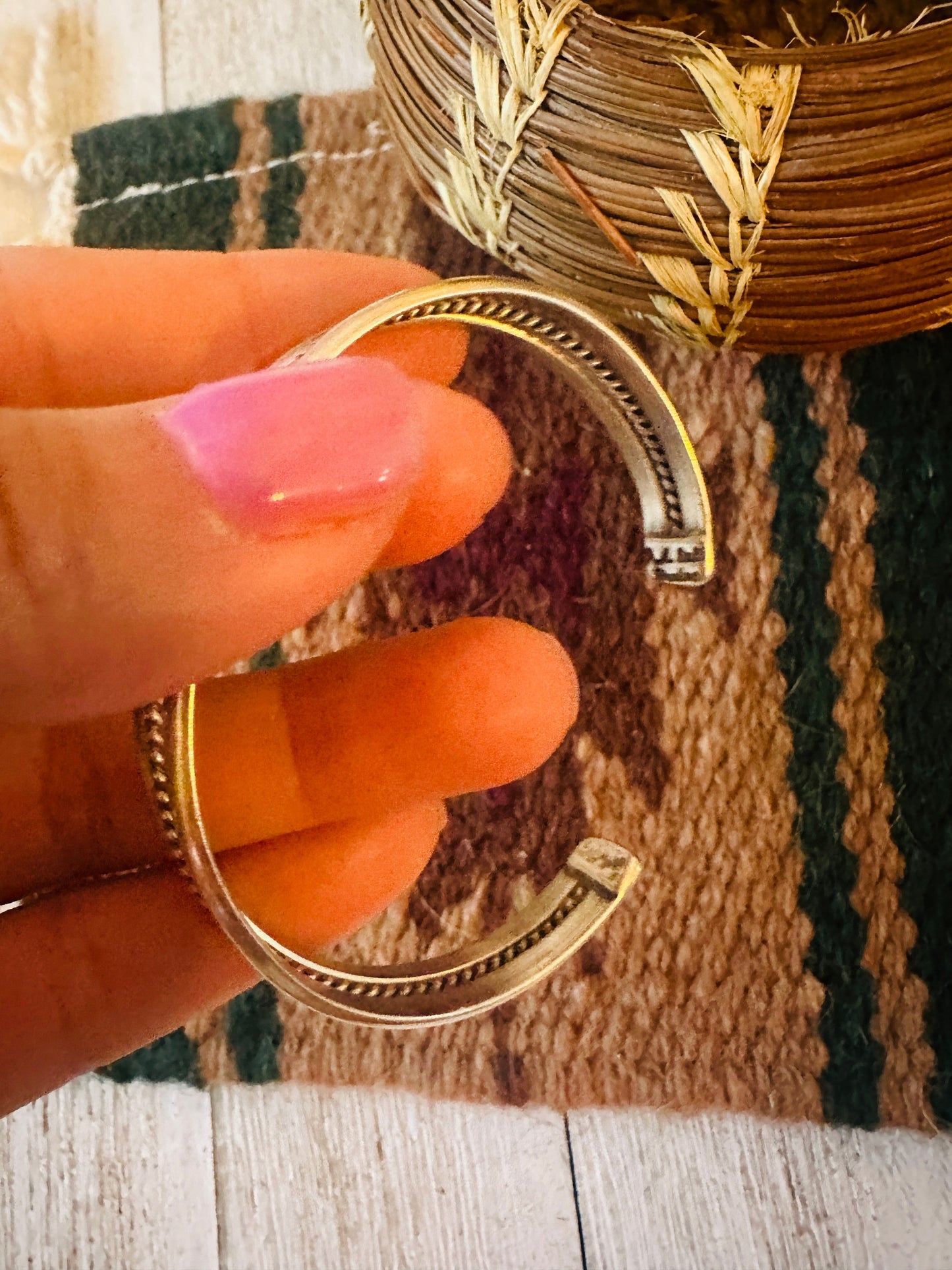 Handcrafted Queen Pink Conch Shell & Sterling Silver Cuff Bracelet