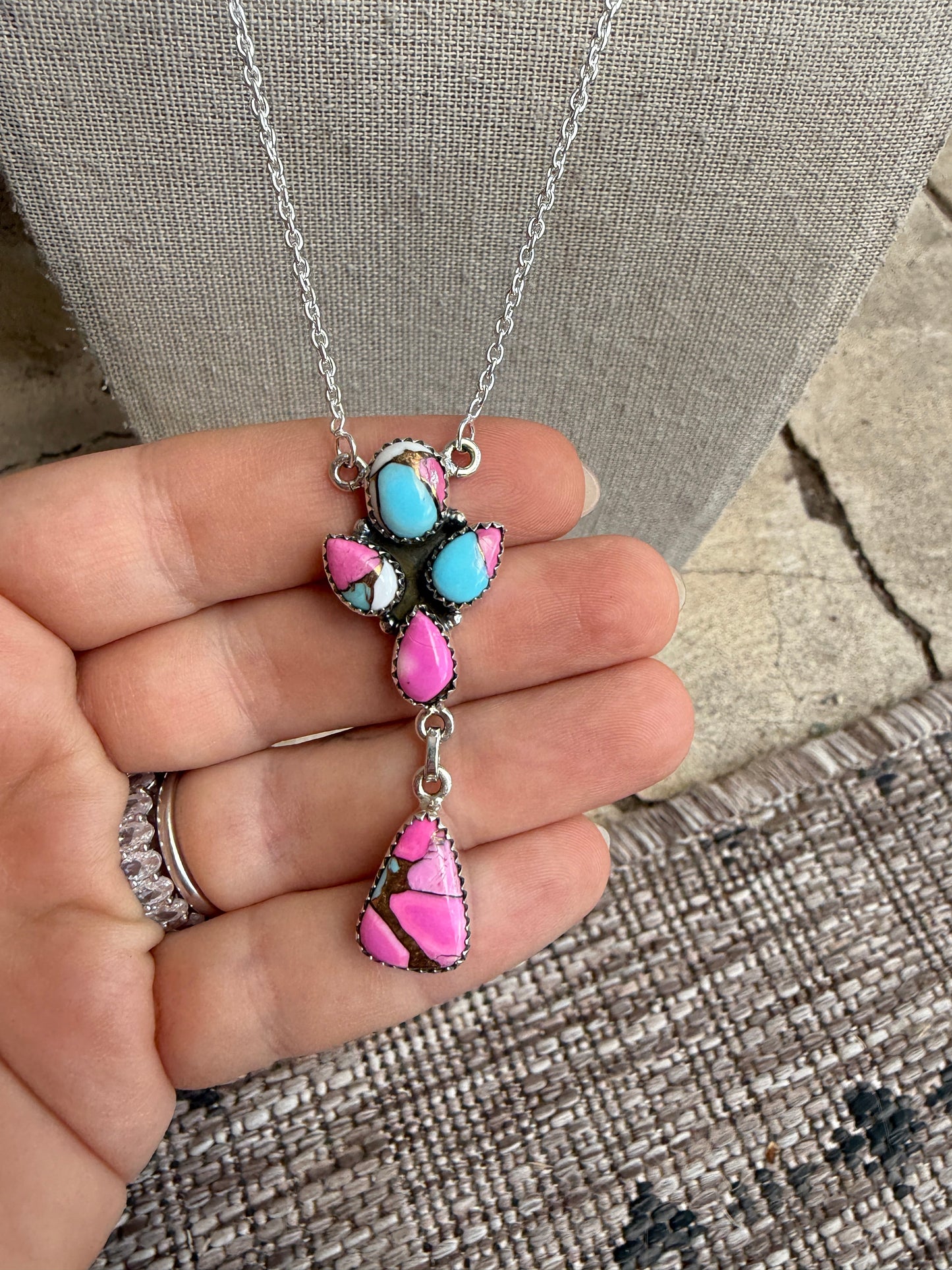 Beautiful Handmade Sterling Silver & Cotton Candy Necklace
