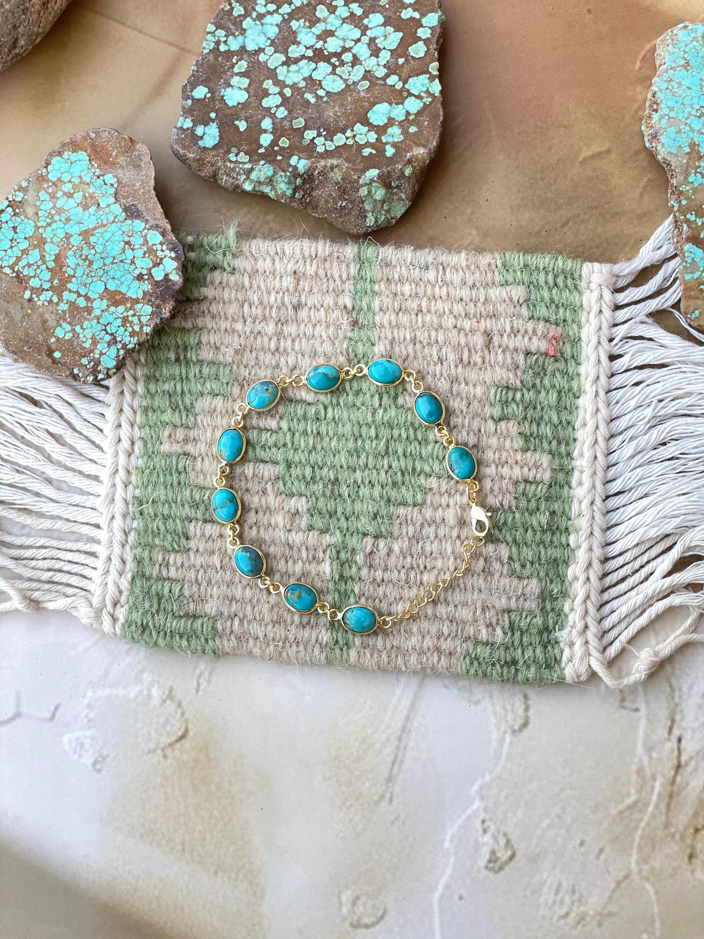 “The Golden Collection”  Handmade Natural Turquoise Gold Plated Link Bracelet