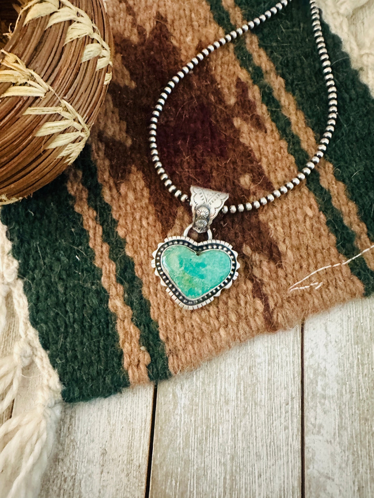 Handmade Turquoise & Sterling Silver Heart Pendant