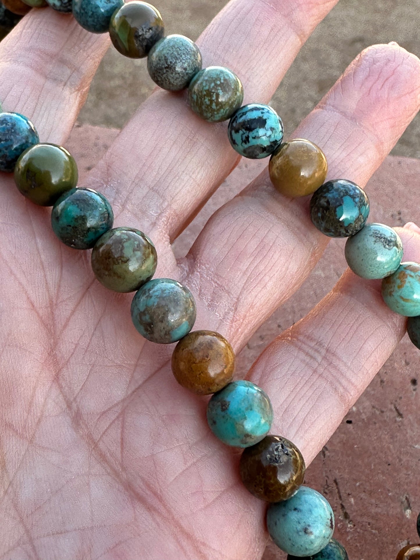 Turquoise & Sterling Silver 8mm Beaded Necklace