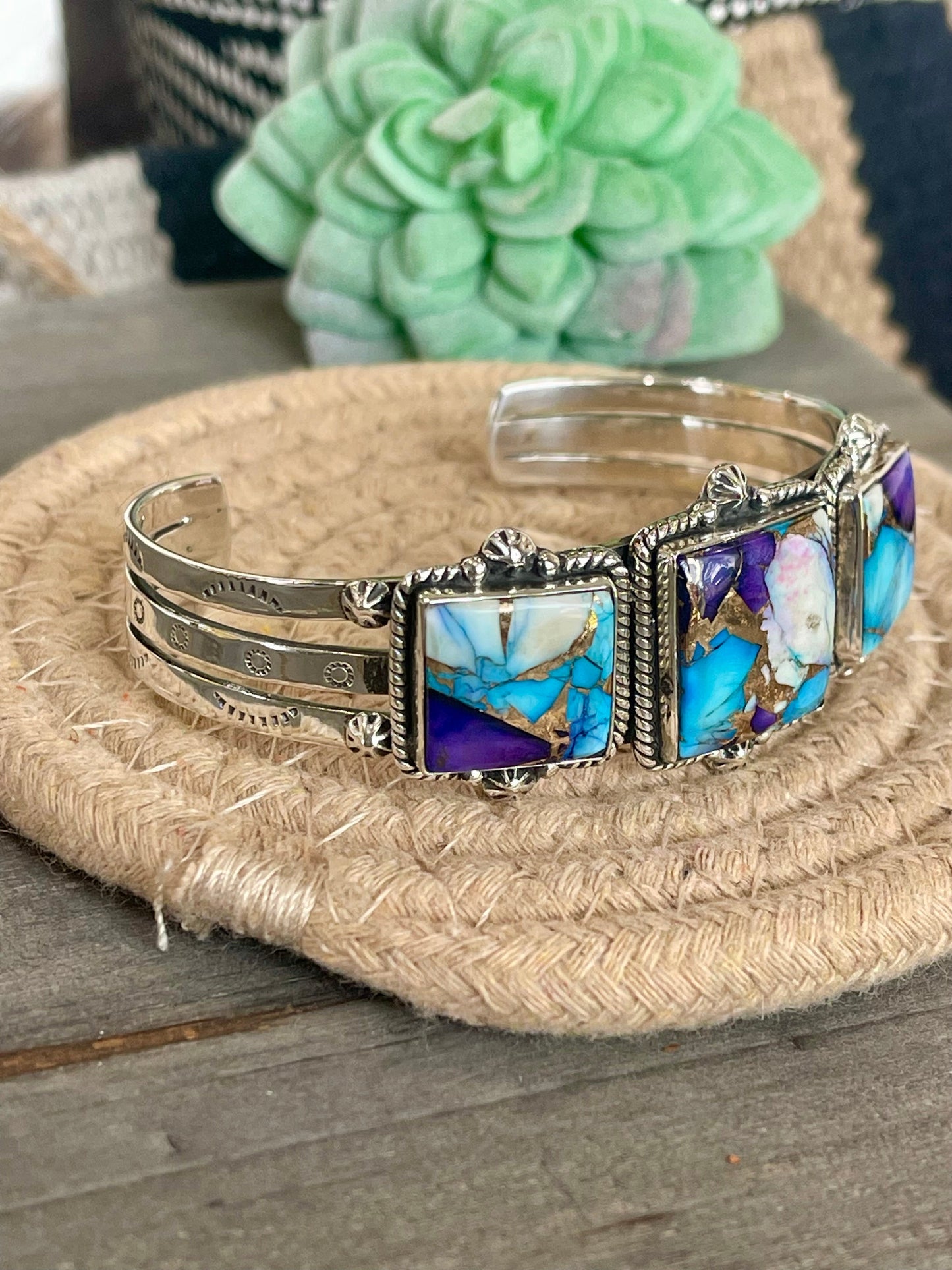 Handmade Sterling Silver Purple Kingman Mojave Adjustable  Cuff