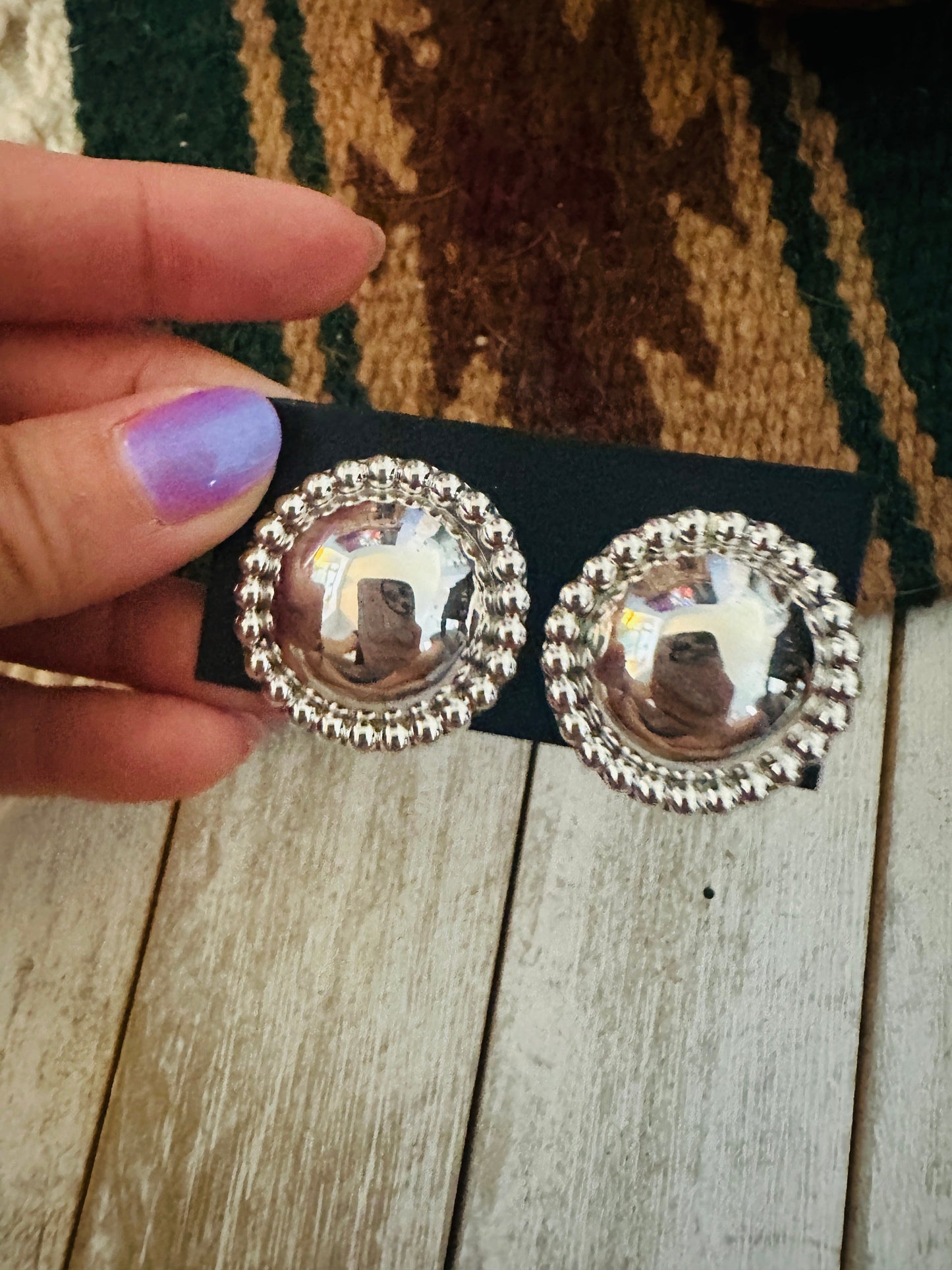 Handcrafted Sterling Silver Stud Earrings 1.25”