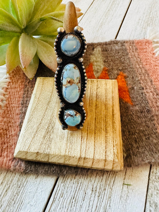 Handcrafted Golden Hills Turquoise & Sterling Silver Ring Size 6.5 by Kathleen Livingston