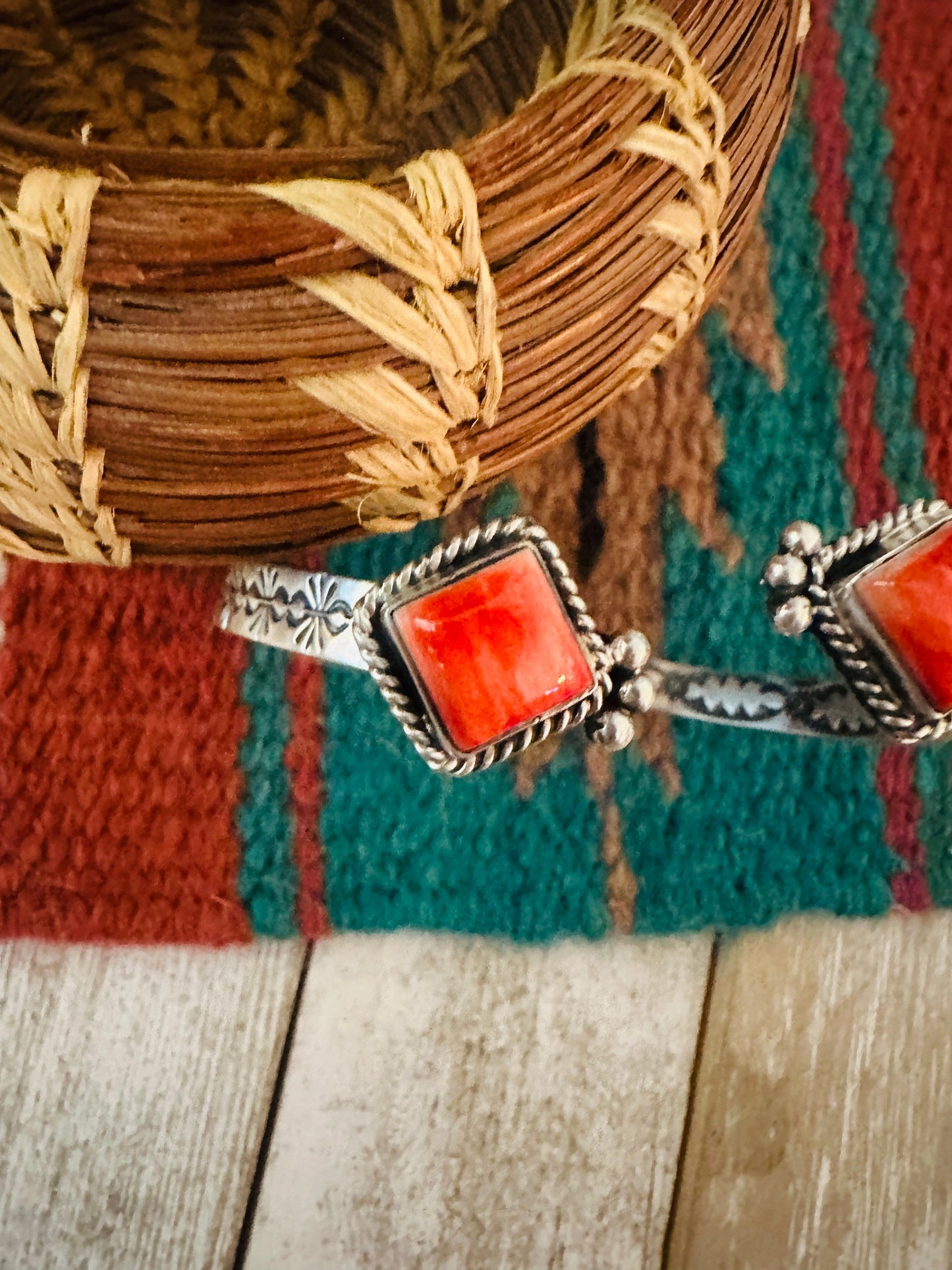 Handcrafted Orange Spiny & Sterling Silver Floating Cuff Bracelet /