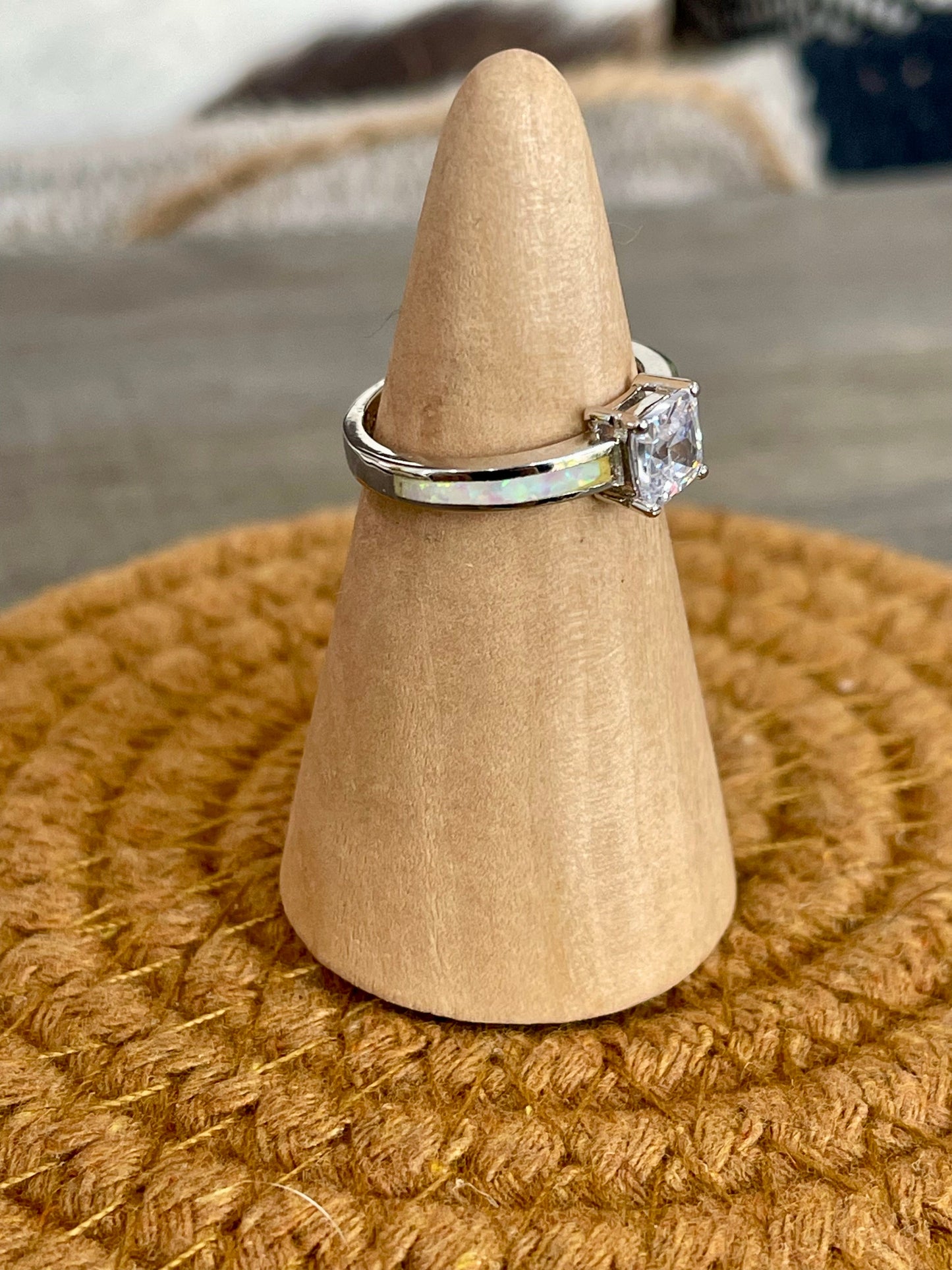 Handmade Opal & Cubic Zirconia And Sterling Silver Size 6 Ring