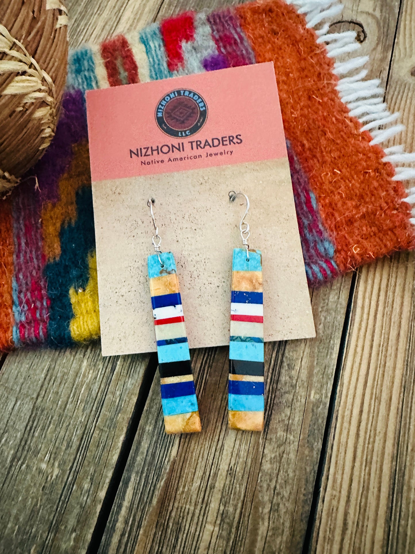 Handcrafted Multi Stone Inlay Slab Dangle Earrings