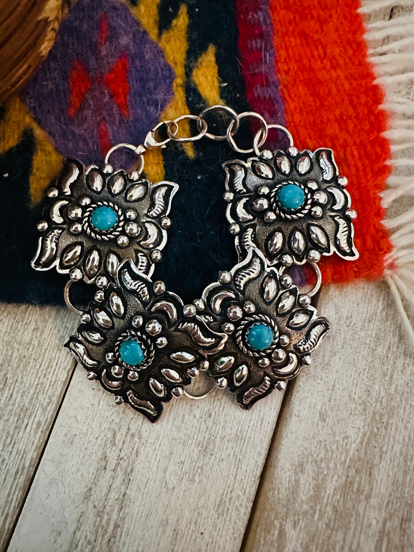 Handcrafted Turquoise & Sterling Silver Concho Link Bracelet