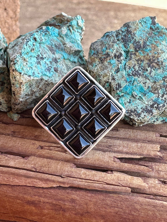 Beautiful Handmade Sterling Silver And Onyx Square Adjustable Ring