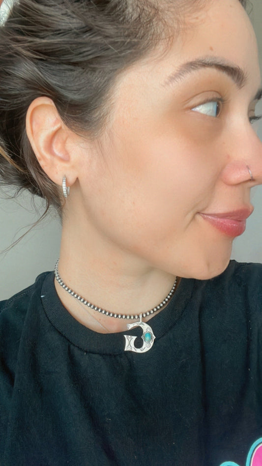 Handmade Sterling Silver and Turquoise Letter Pendant