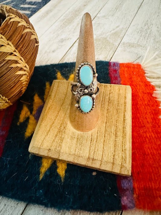 Handcrafted Turquoise & Sterling Silver Ring Size 6