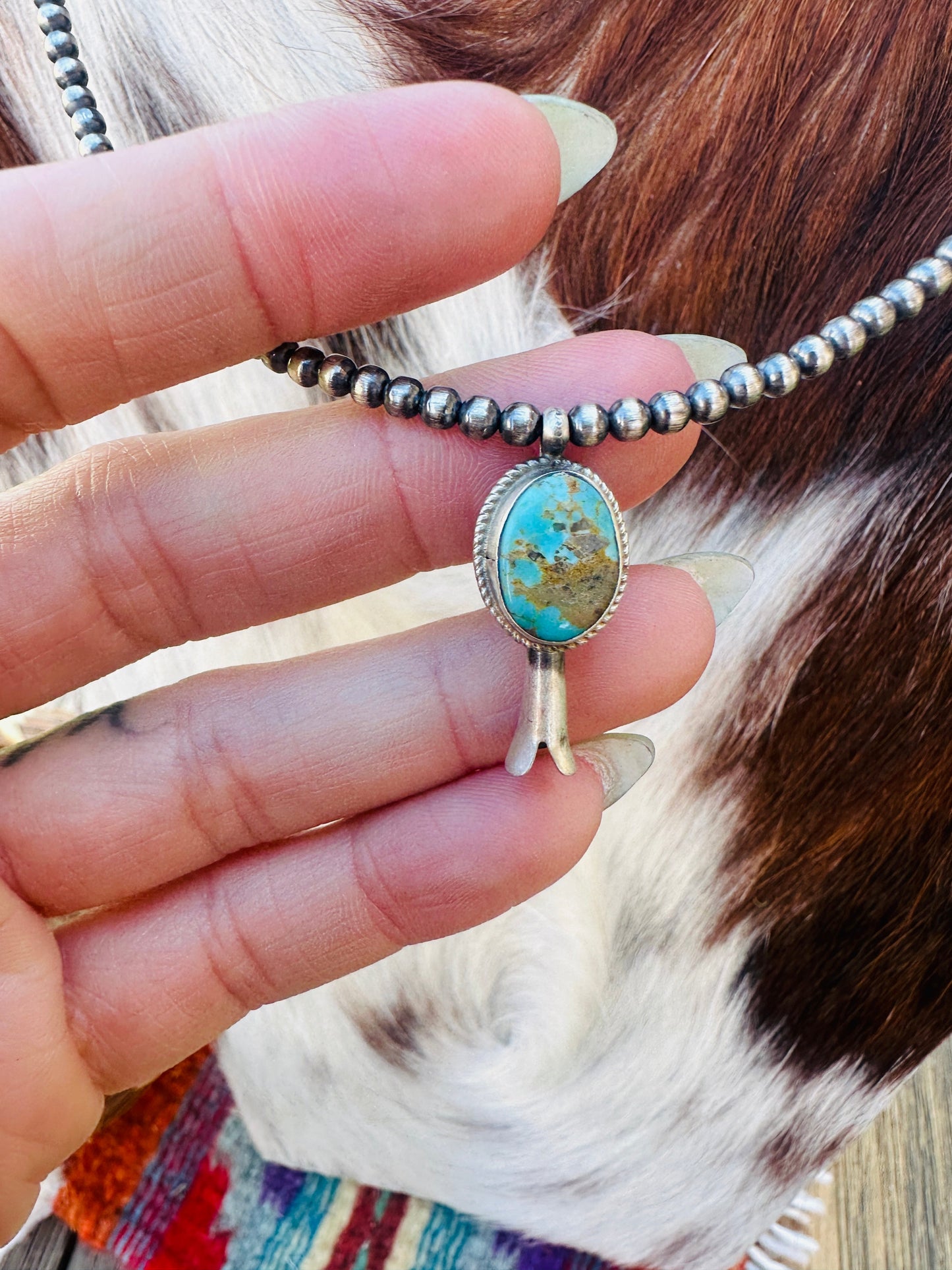 Handcrafted Turquoise & Sterling Silver Beaded Blossom Necklace