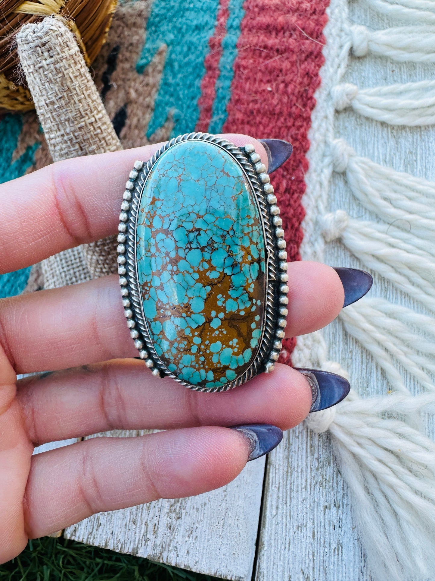 Handcrafted Royston Turquoise & Sterling Silver Adjustable Ring by Sheila Becenti